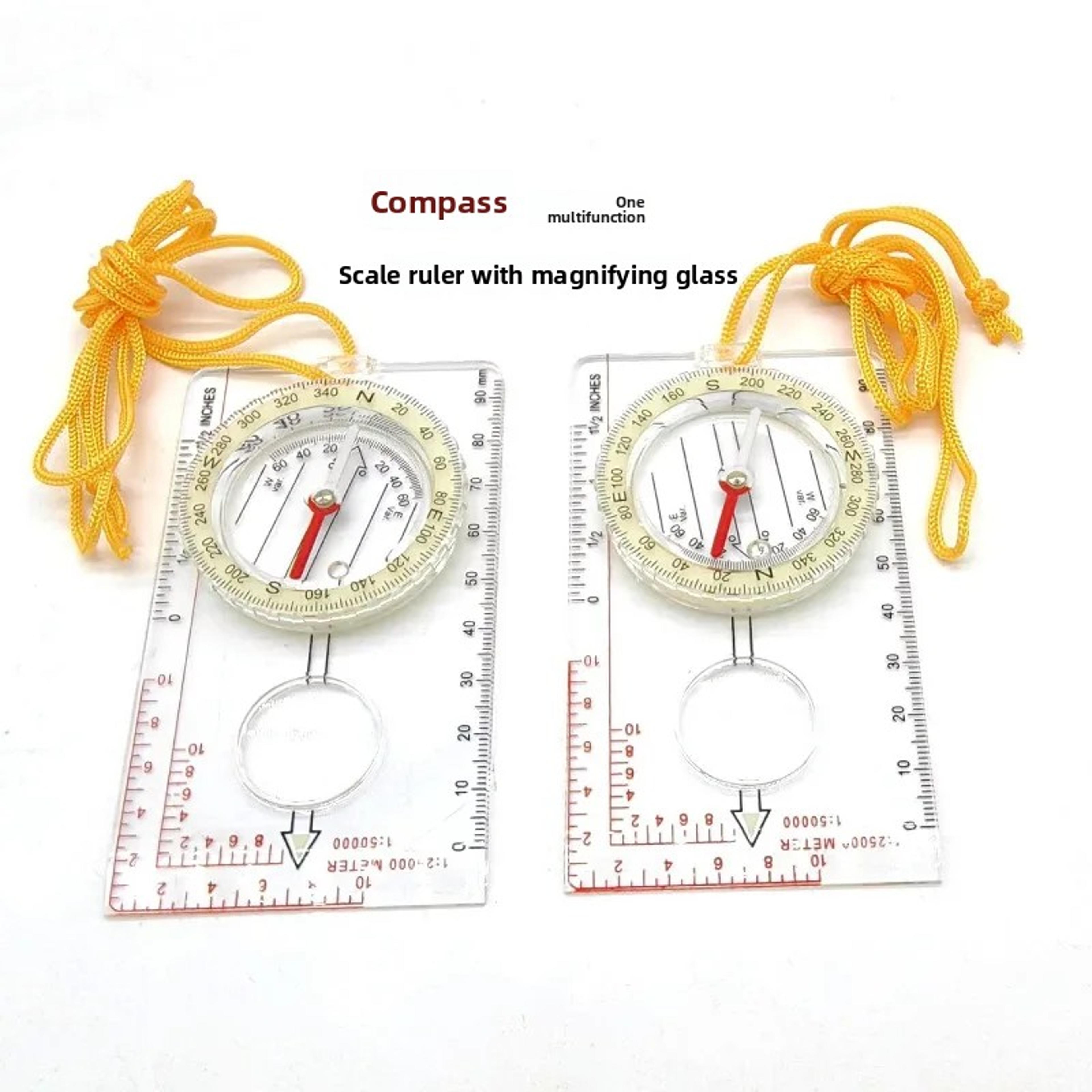 glow in the dark orienteering compass with map ruler and magnifier for hiking and navigation