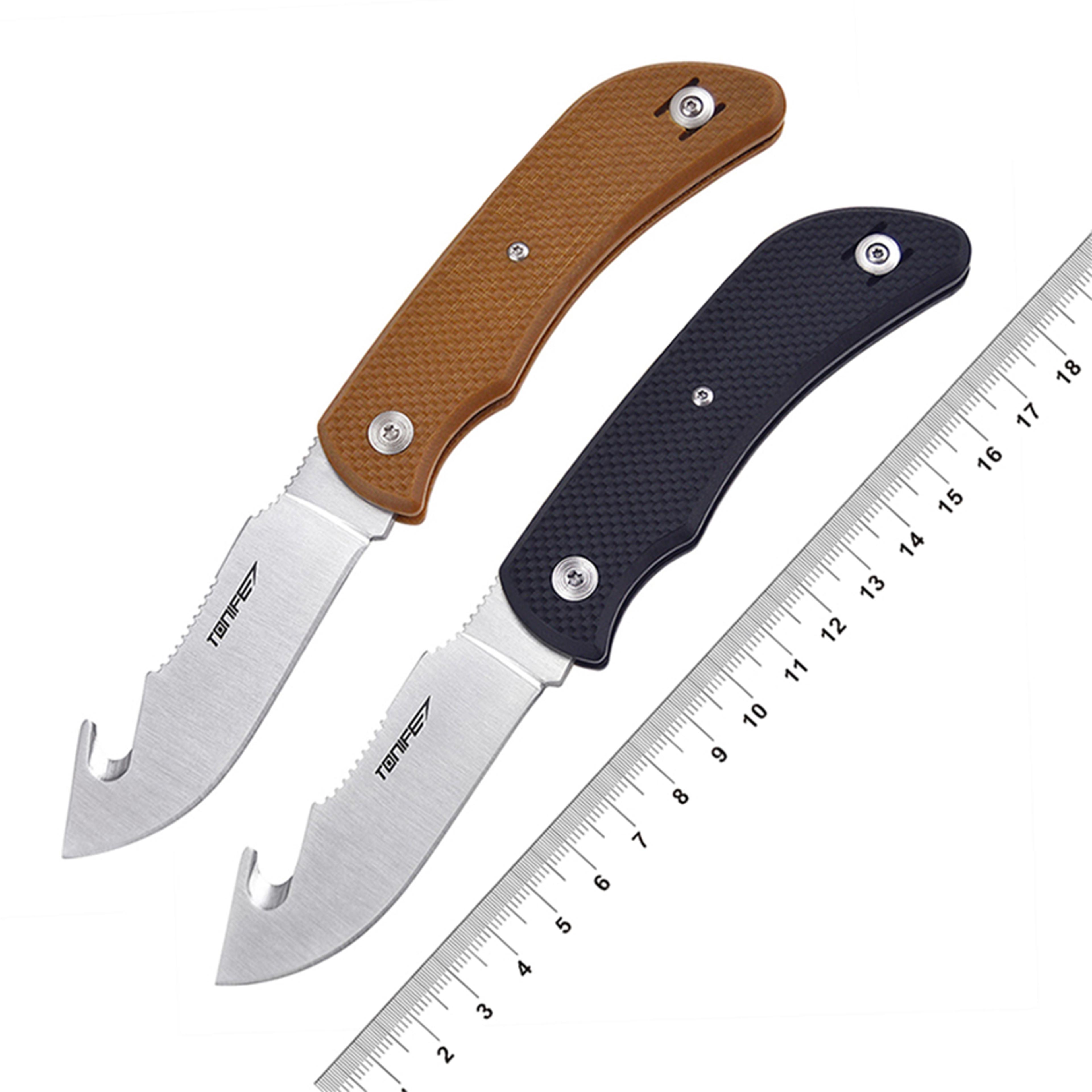 rhinoceros folding skinning knife with gut hook, hunting knife, survival edc outdoor tool