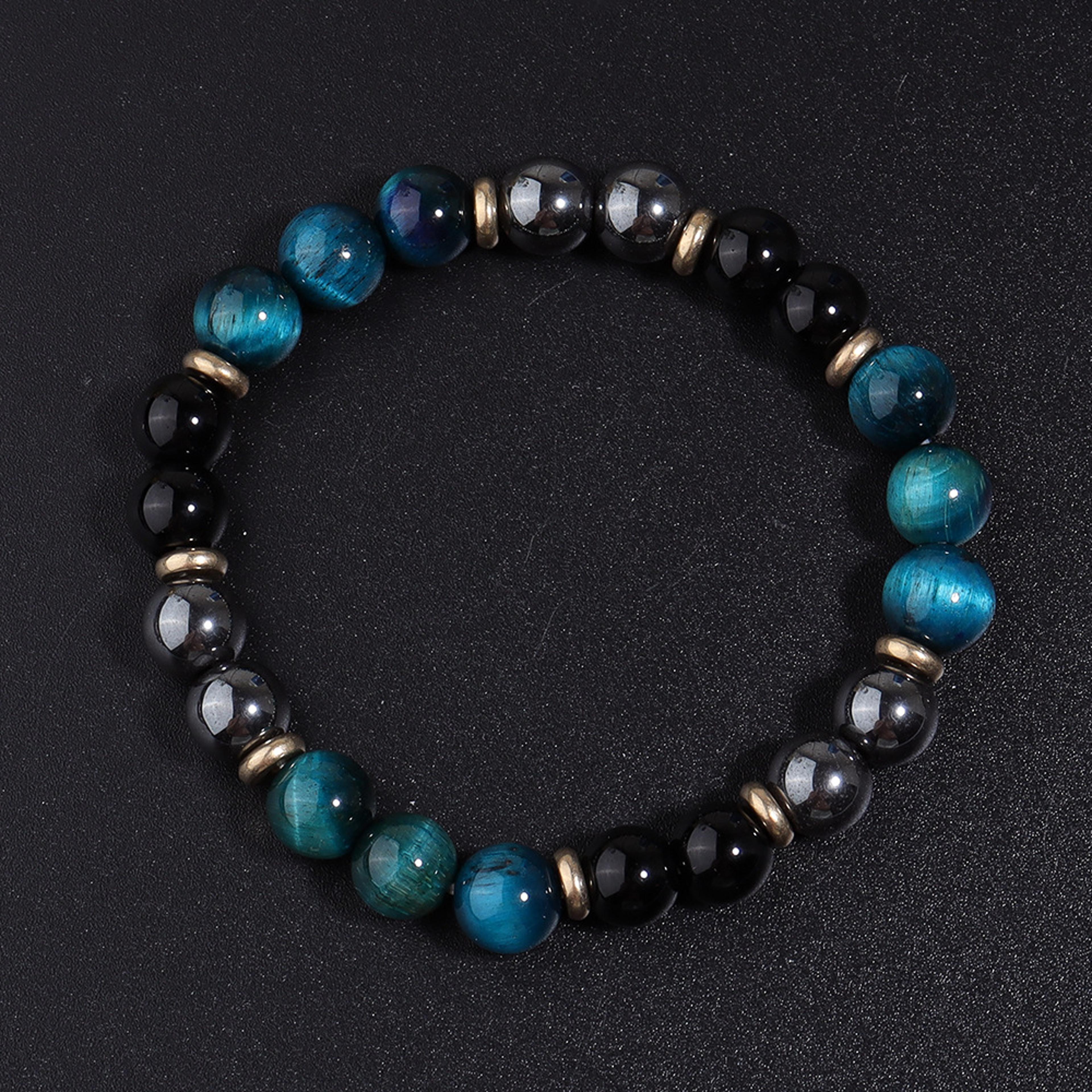 blue tiger eye bracelet handmade elastic gemstone bead bracelet for men and women daily wear