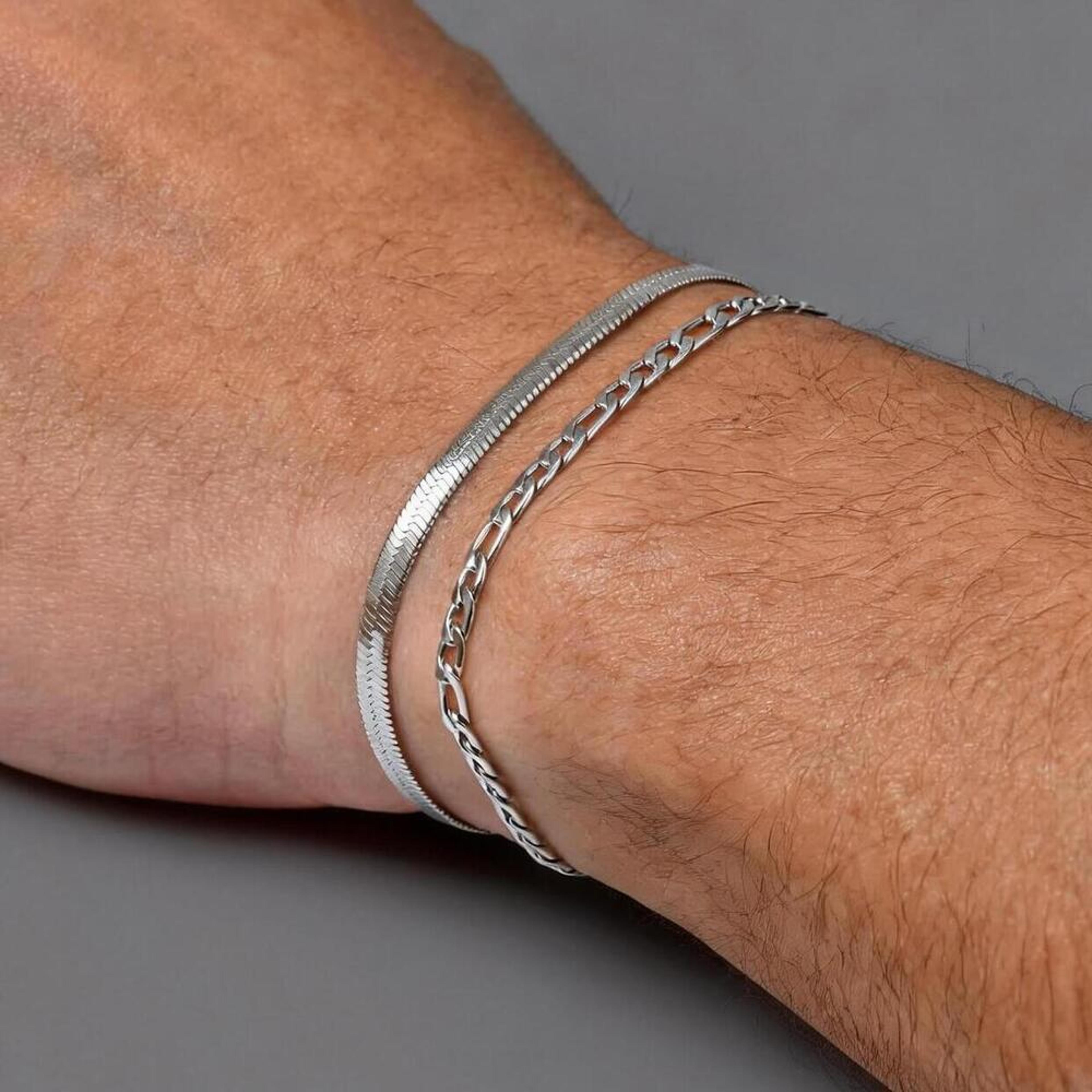 mens stainless steel bracelet adjustable minimalist silver chain wristband