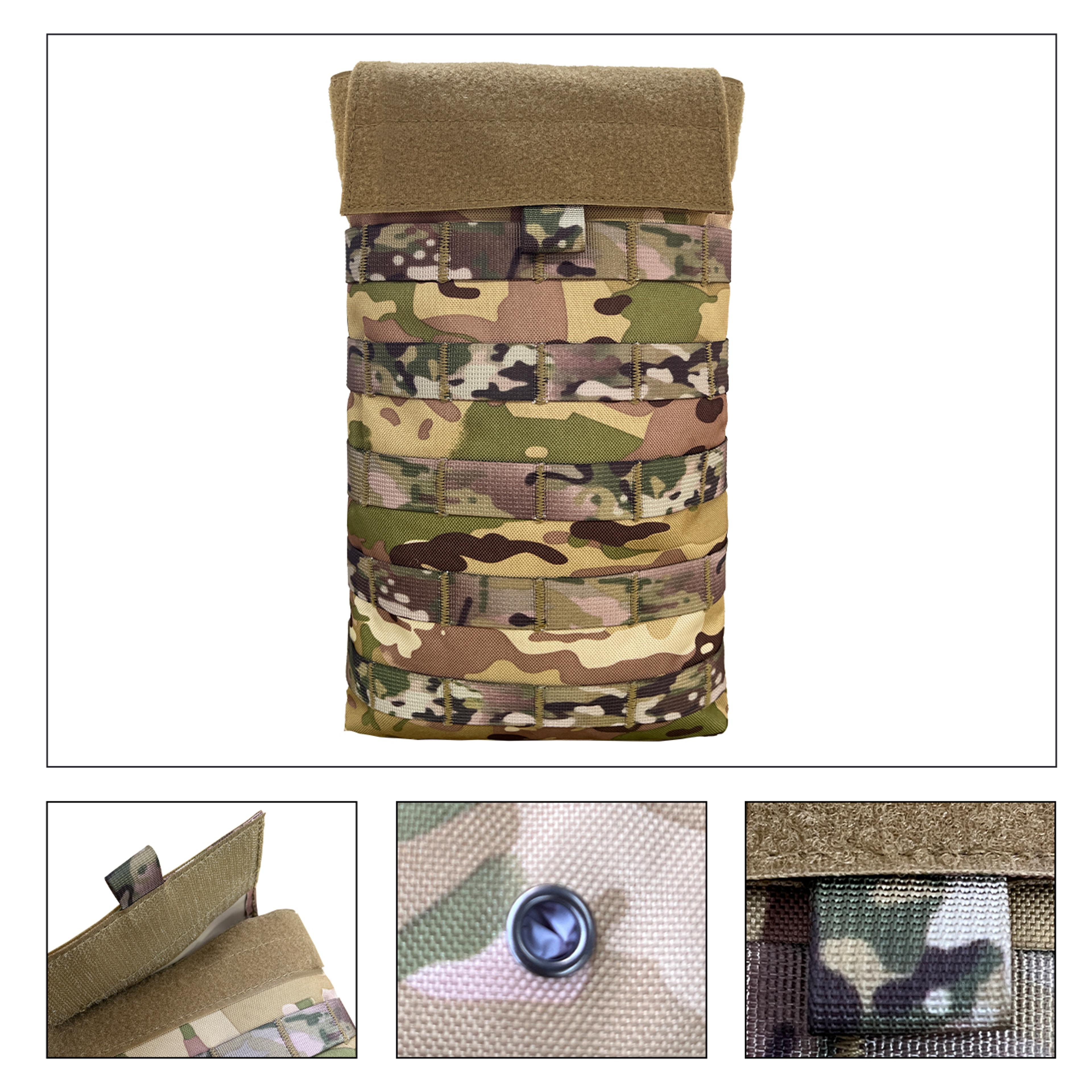 high-capacity tactical molle hydration pouch with wide opening seal storage pack