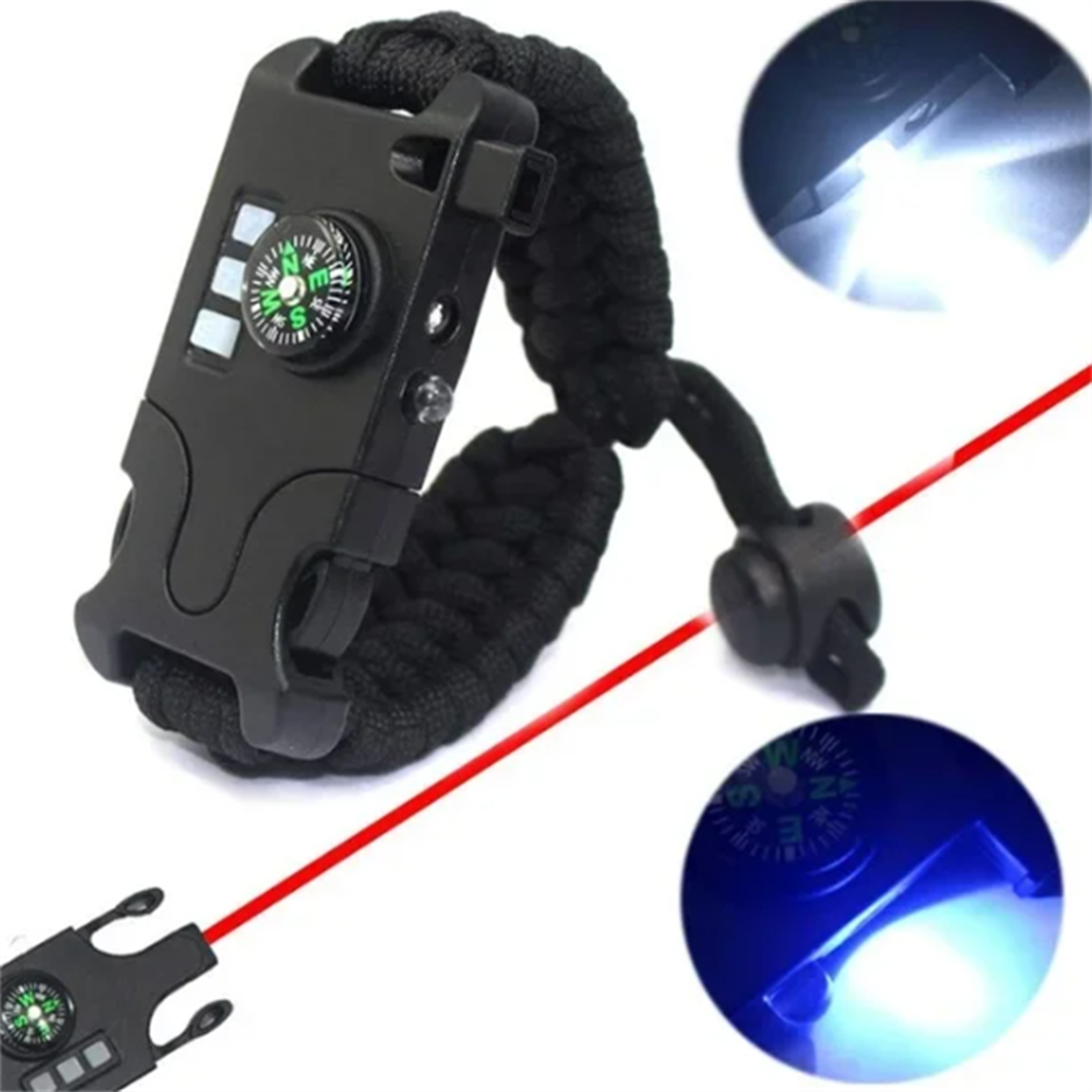all in one tactical survival bracelet with compass flashlight whistle emergency gear kit