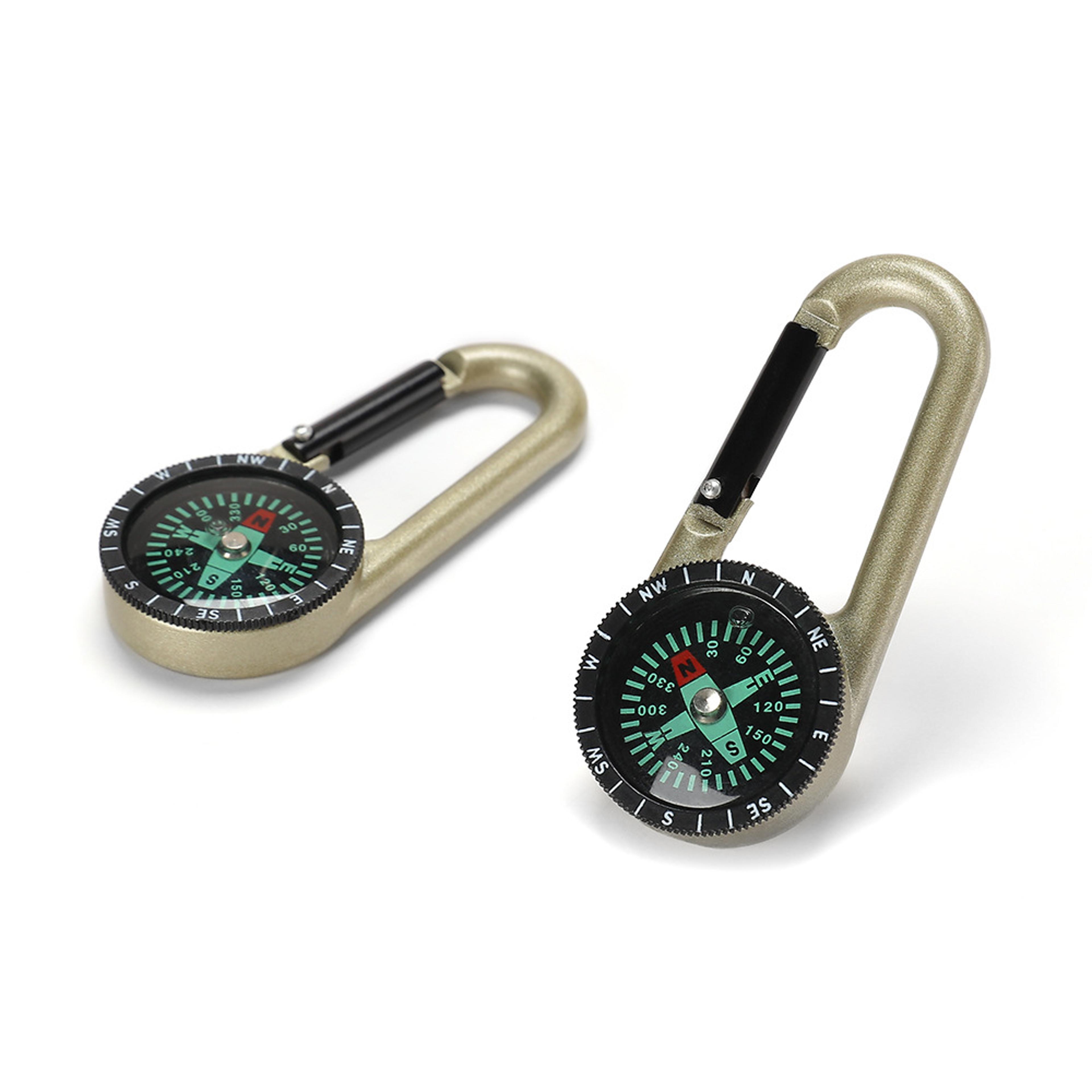 mini outdoor survival compass keychain with thermometer and carabiner clip