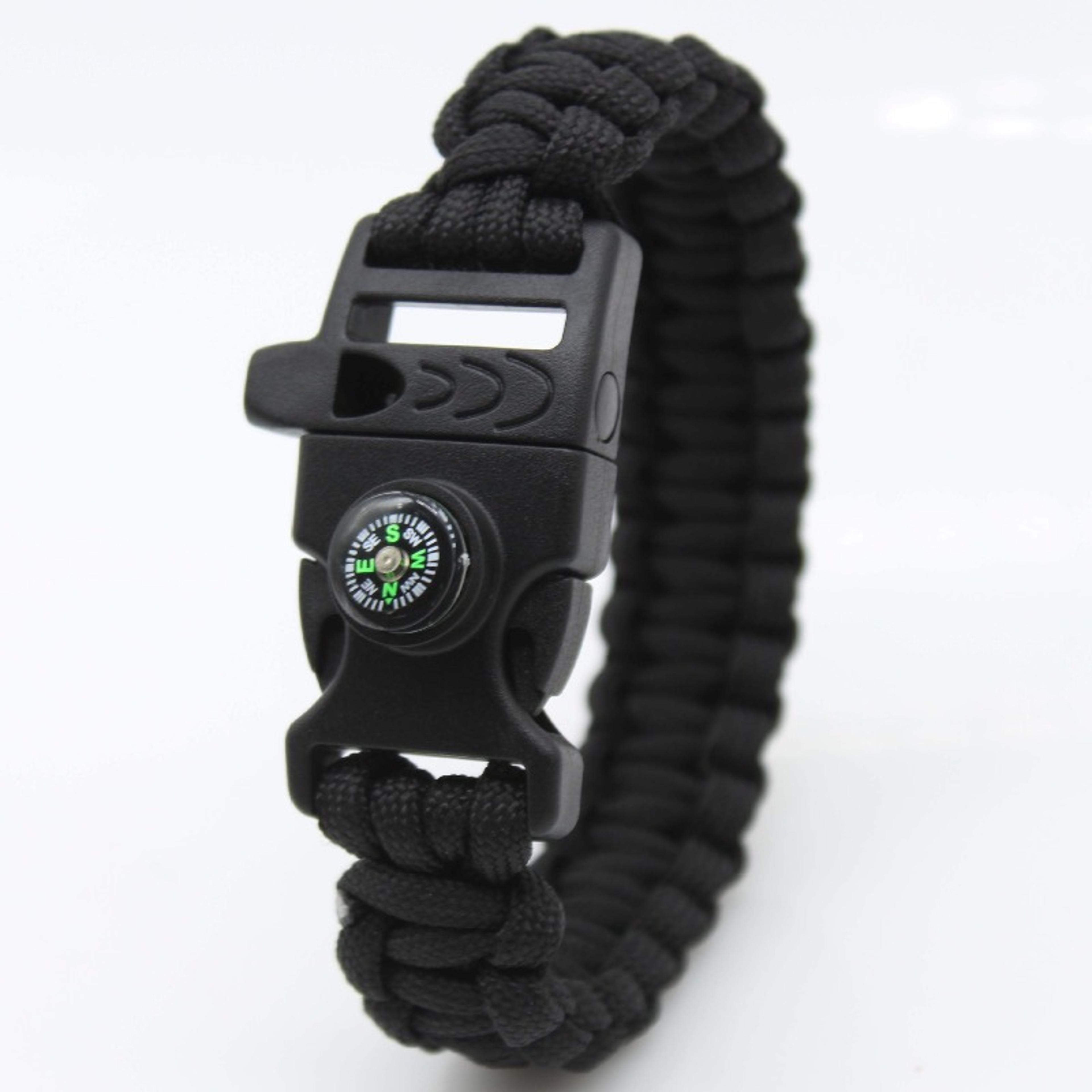 multifunctional survival paracord bracelet, outdoor emergency gear with fire starter compass whistle
