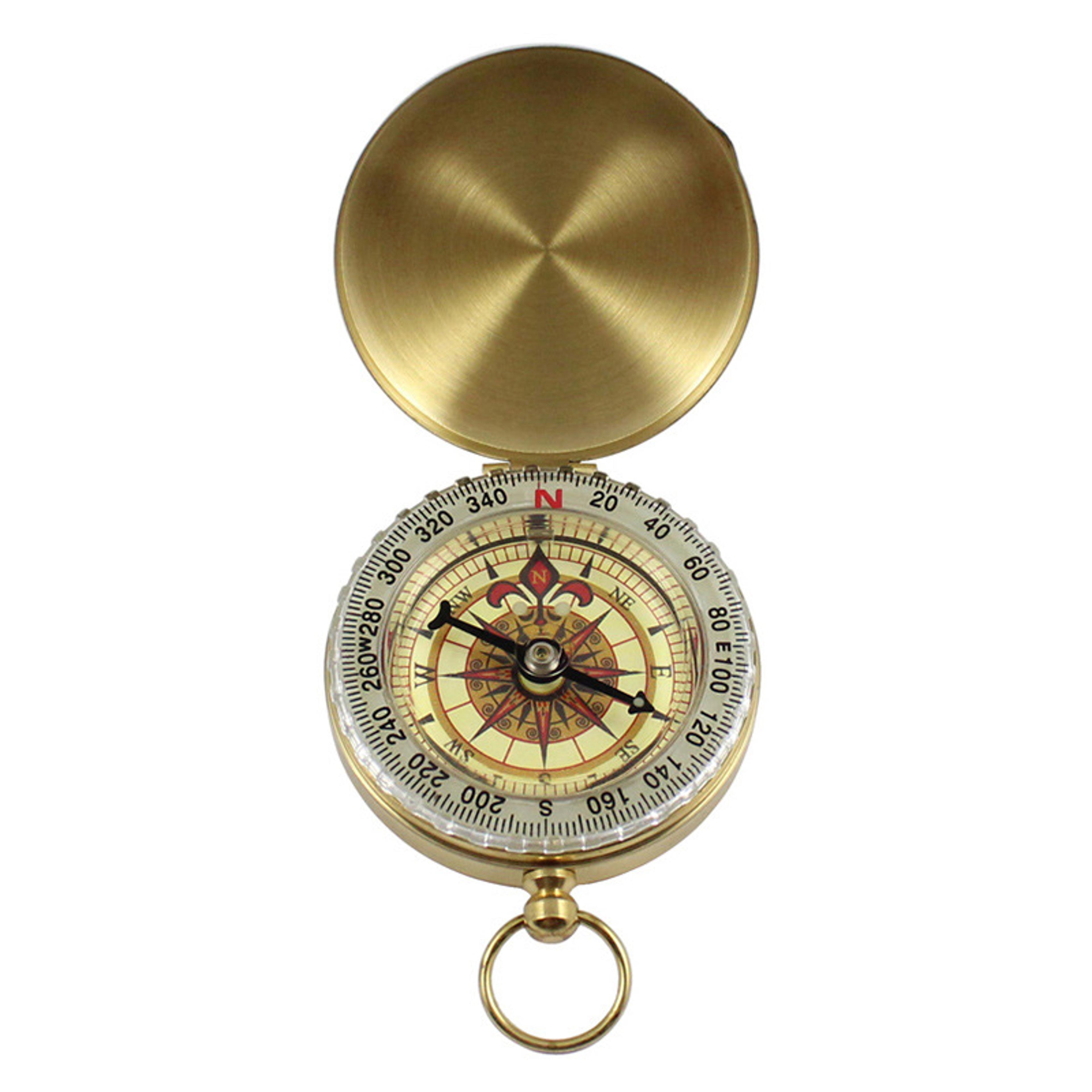 vintage brass pocket compass for hiking and camping with glow navigation display