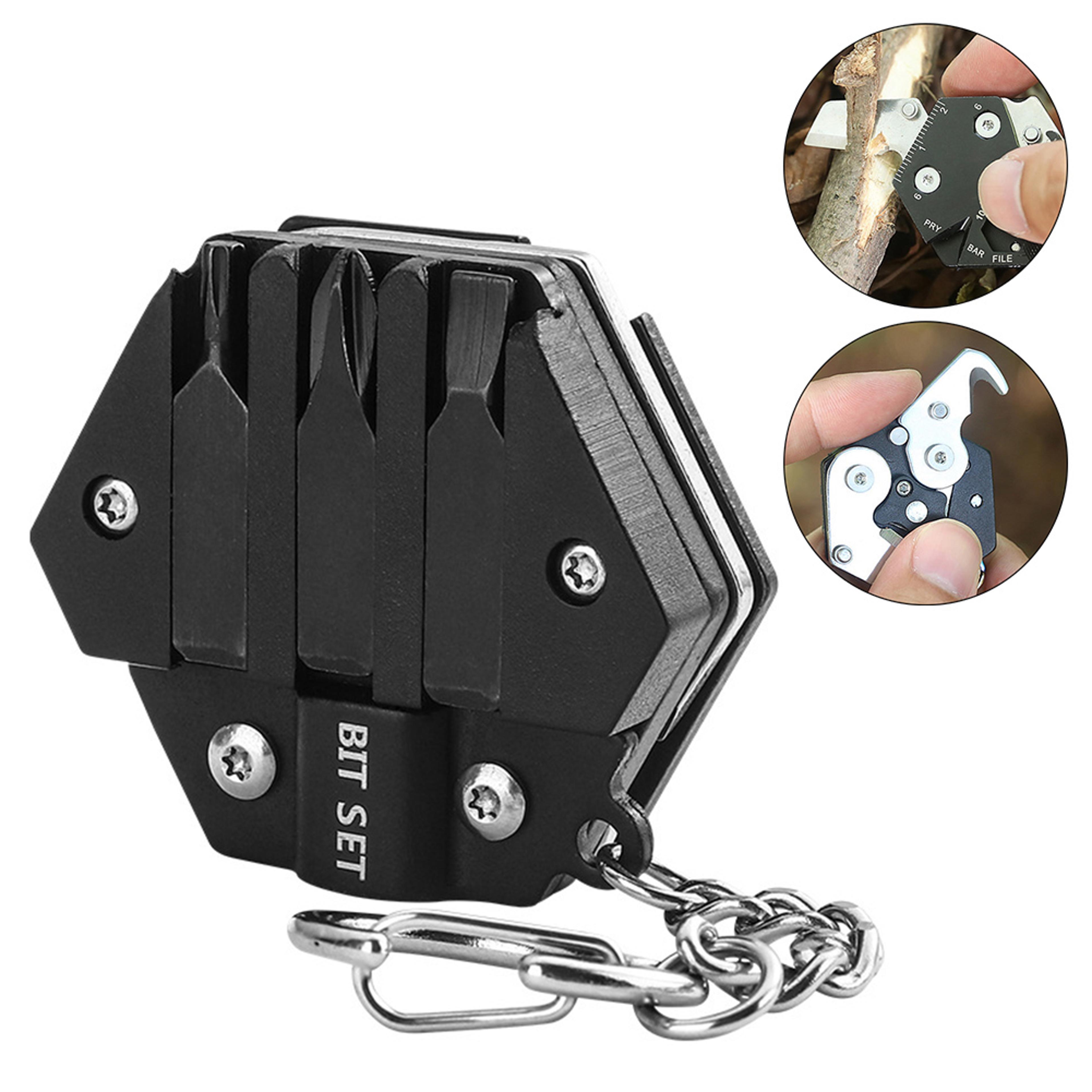 mini edc multitool keychain screwdriver with folding knife and hex wrench