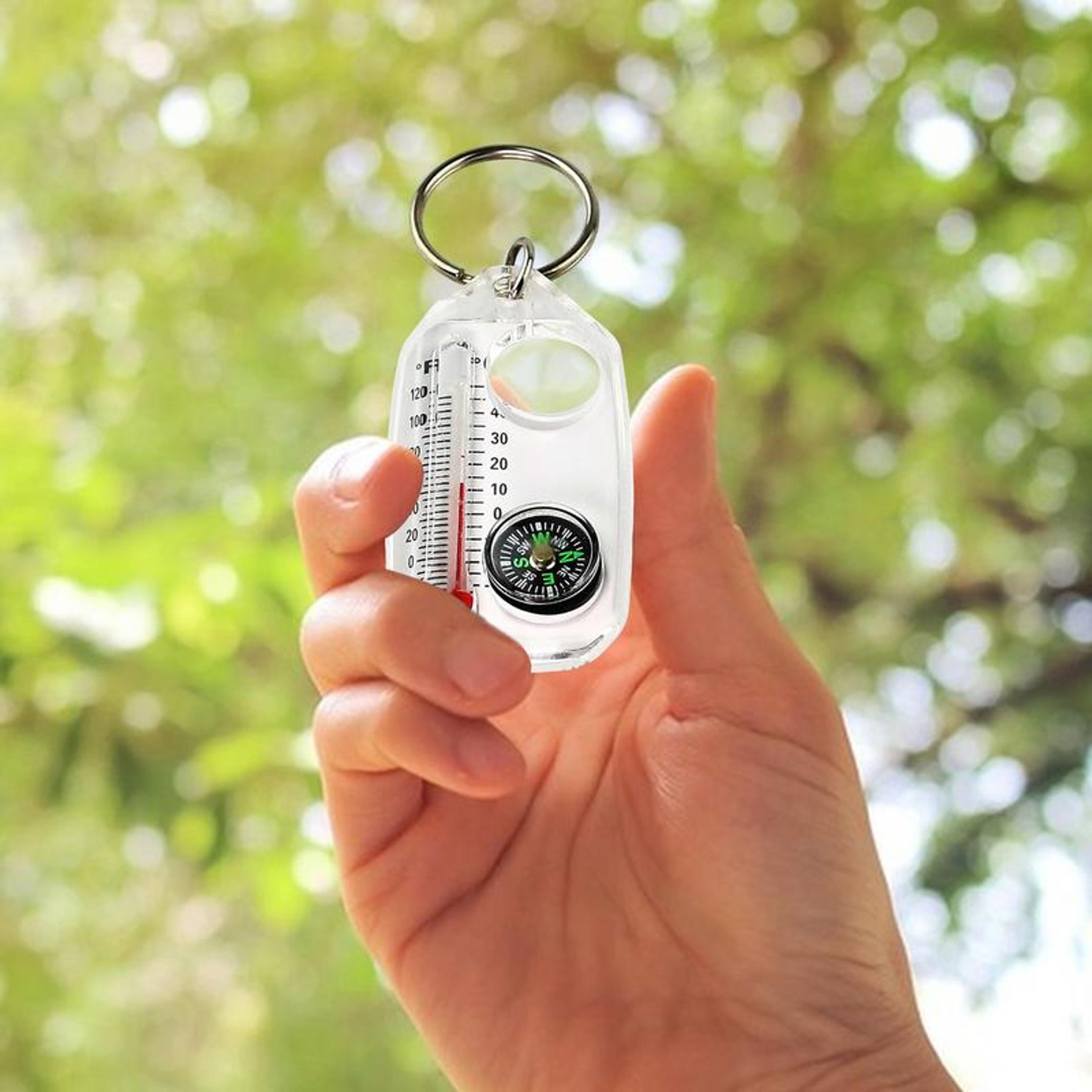 mini survival keychain compass with thermometer for outdoor navigation and camping