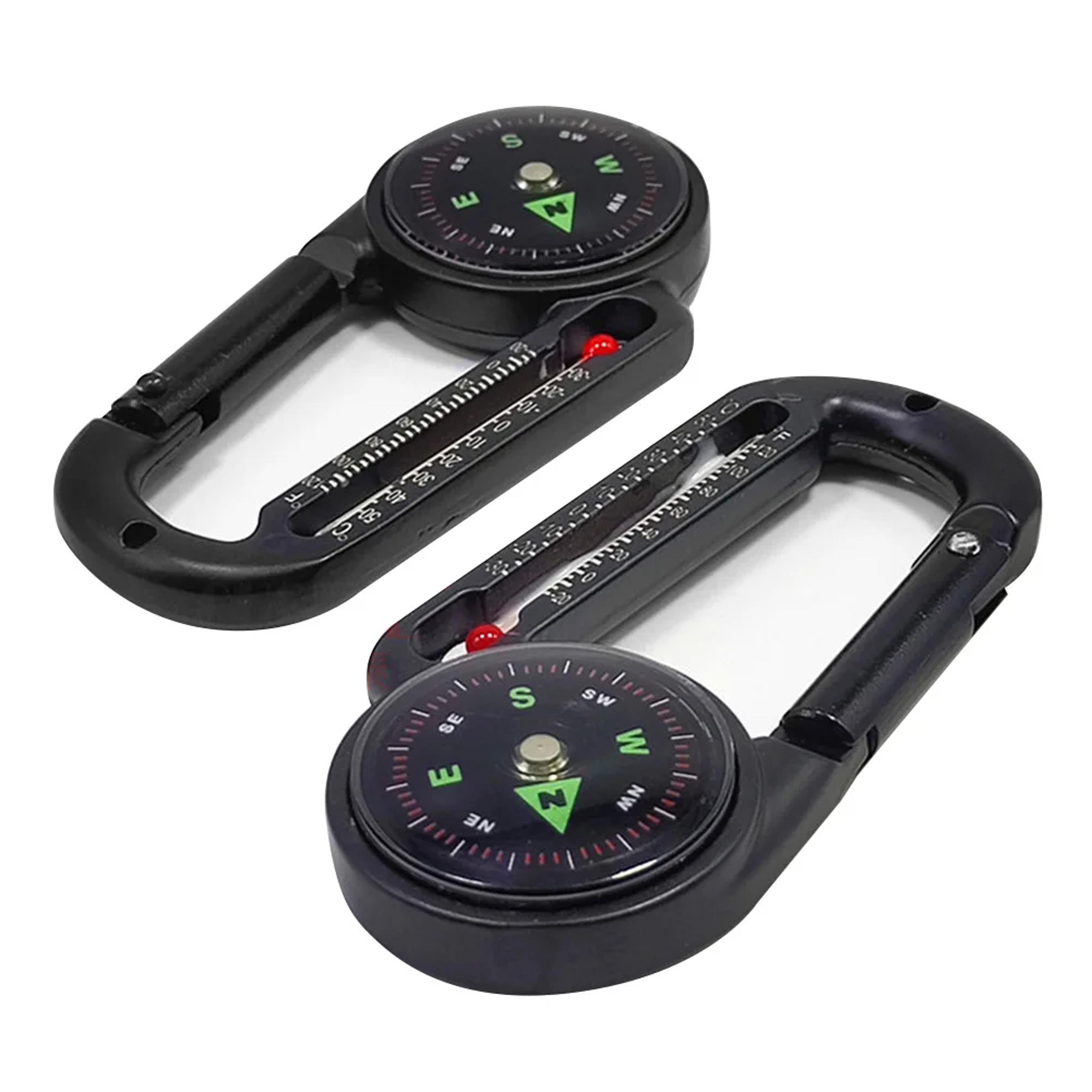 mini survival compass keychain with thermometer and carabiner clip for camping hiking gear