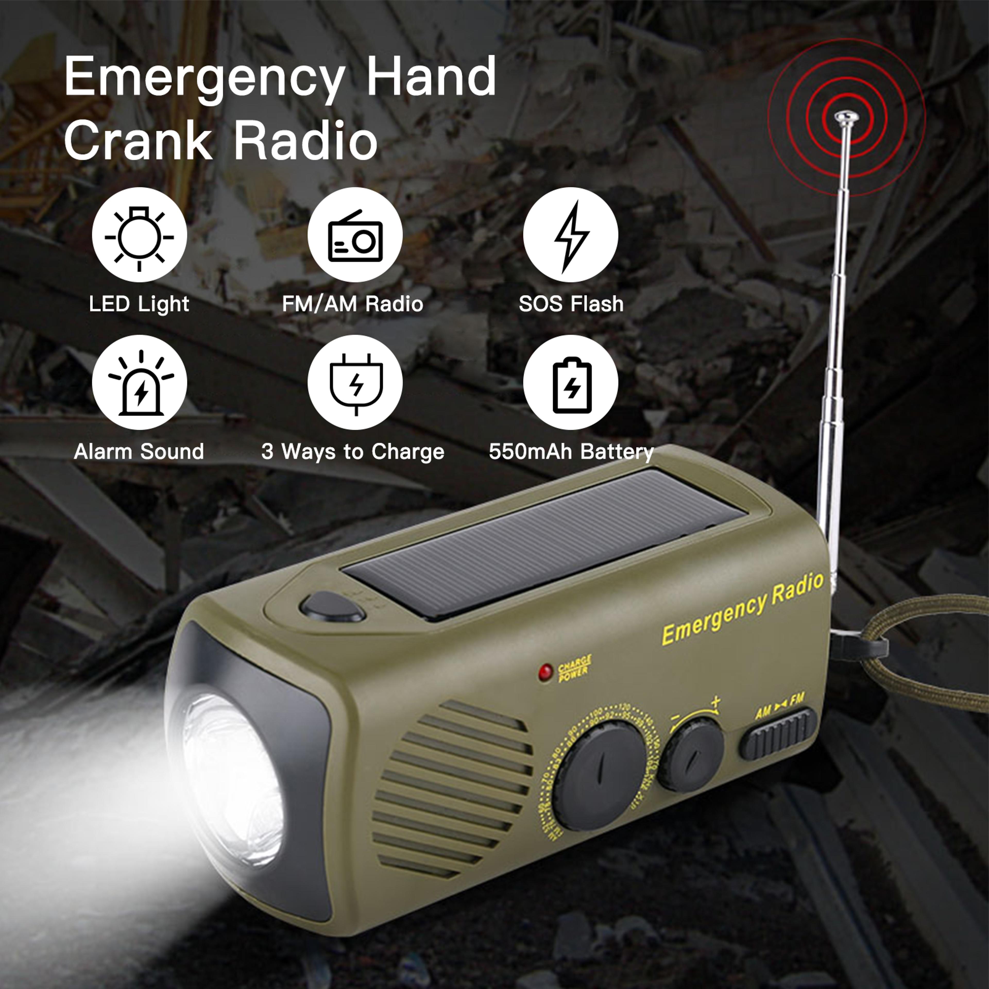 emergency solar hand crank radio with flashlight and phone charger survival kit