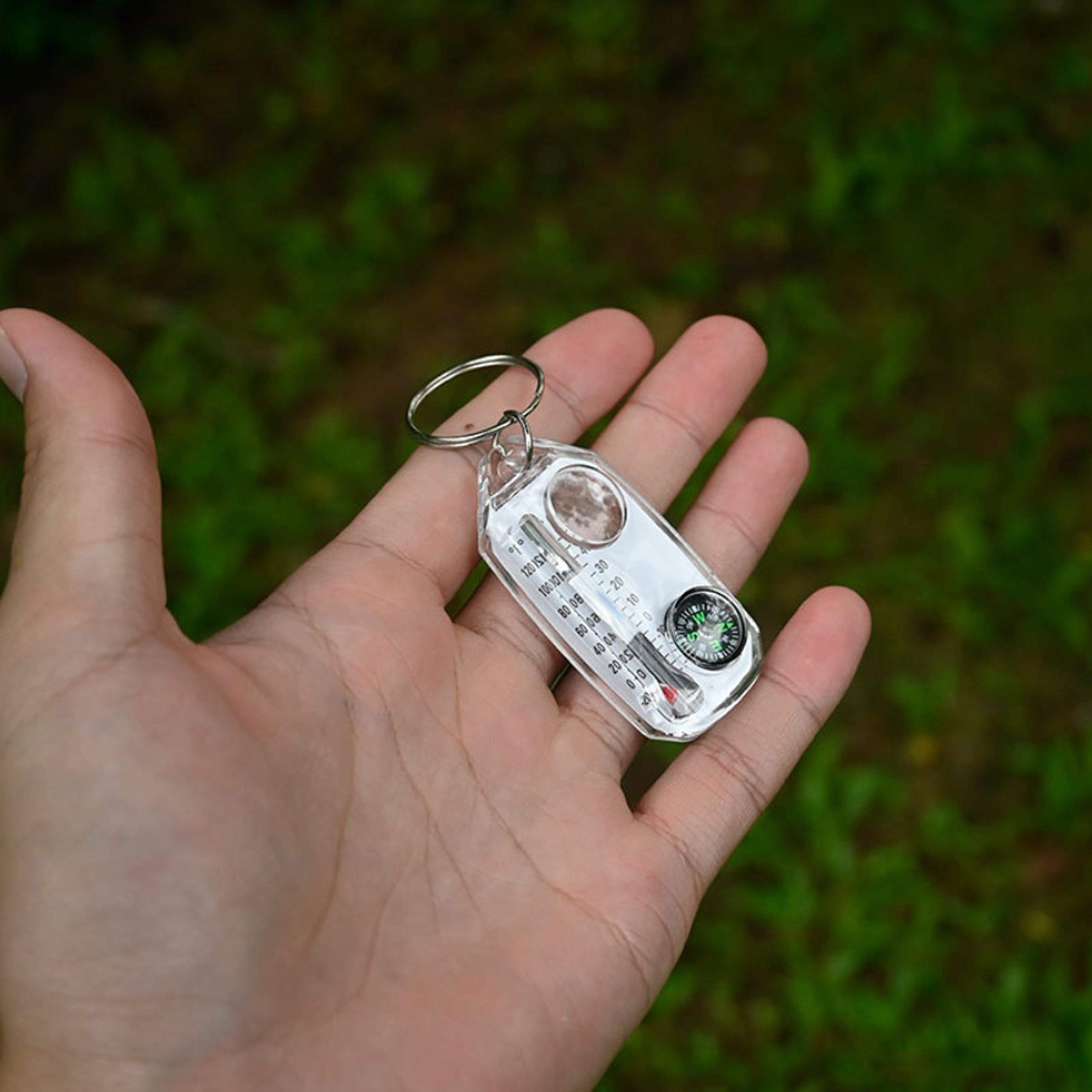 portable outdoor thermometer keychain with magnifier compass for hiking and camping