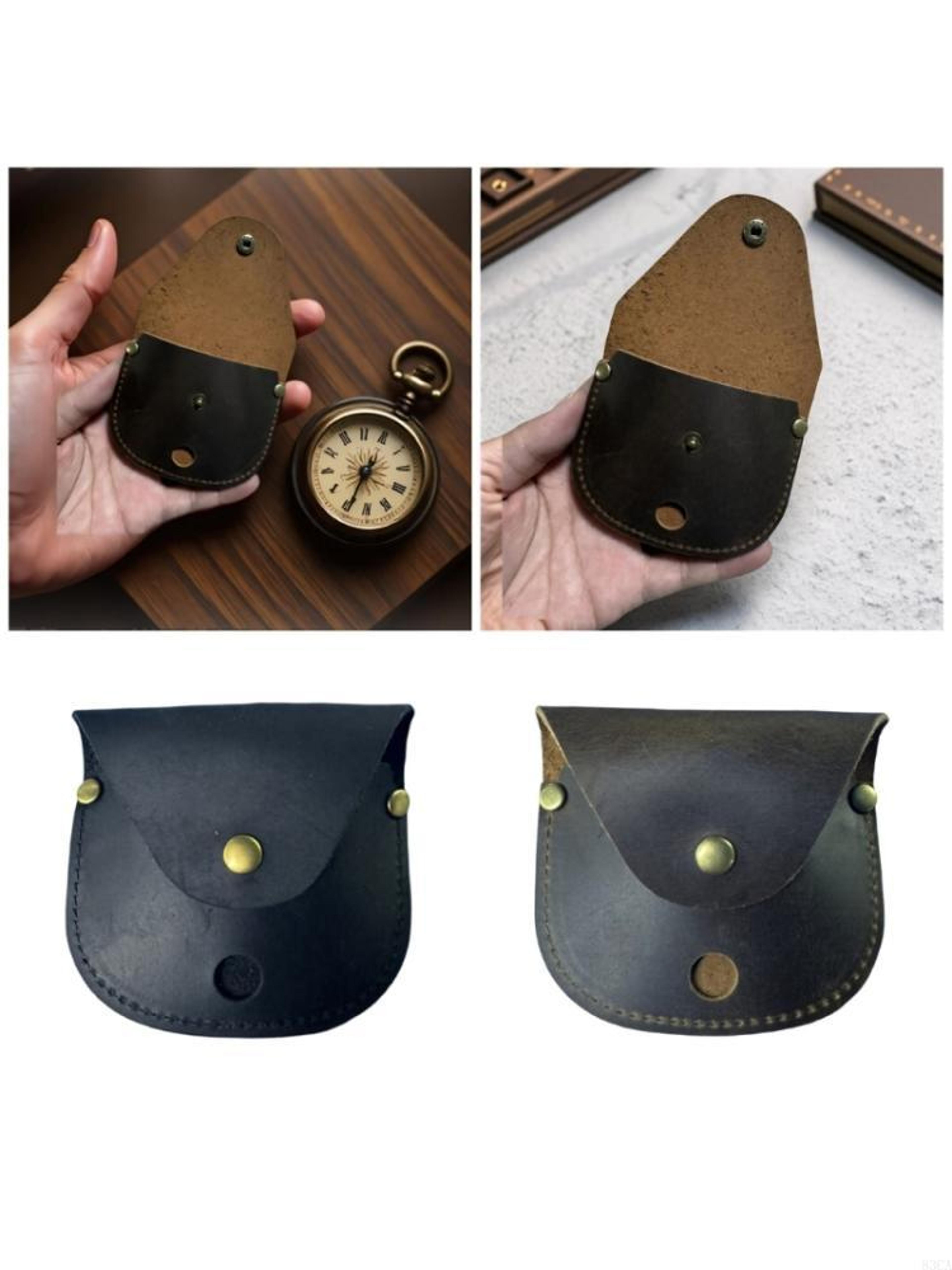 vintage brass pocket compass necklace with leather case, antique compass pendant for hiking travel gift