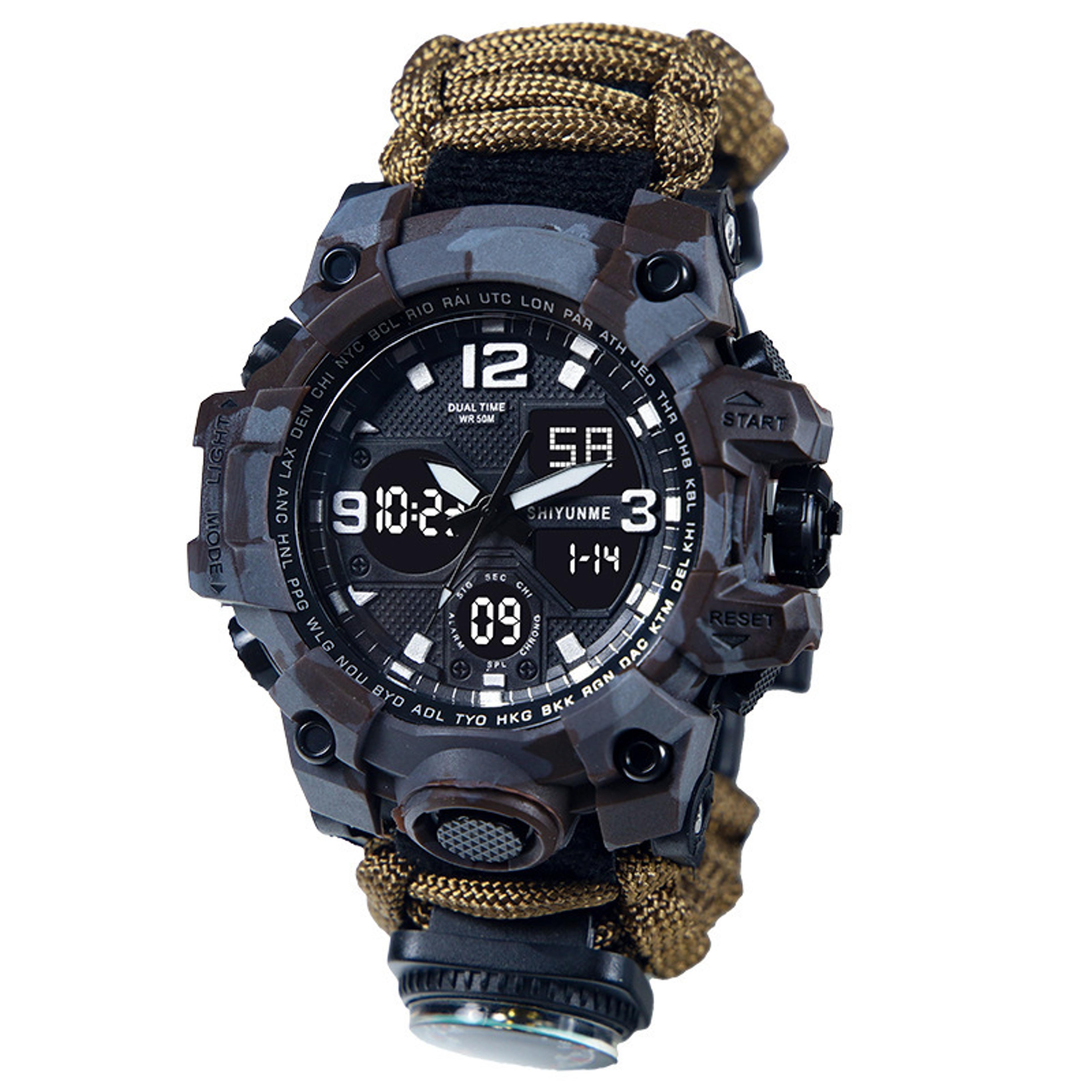 survival compass watch with flint whistle and rope outdoor multi tool watch