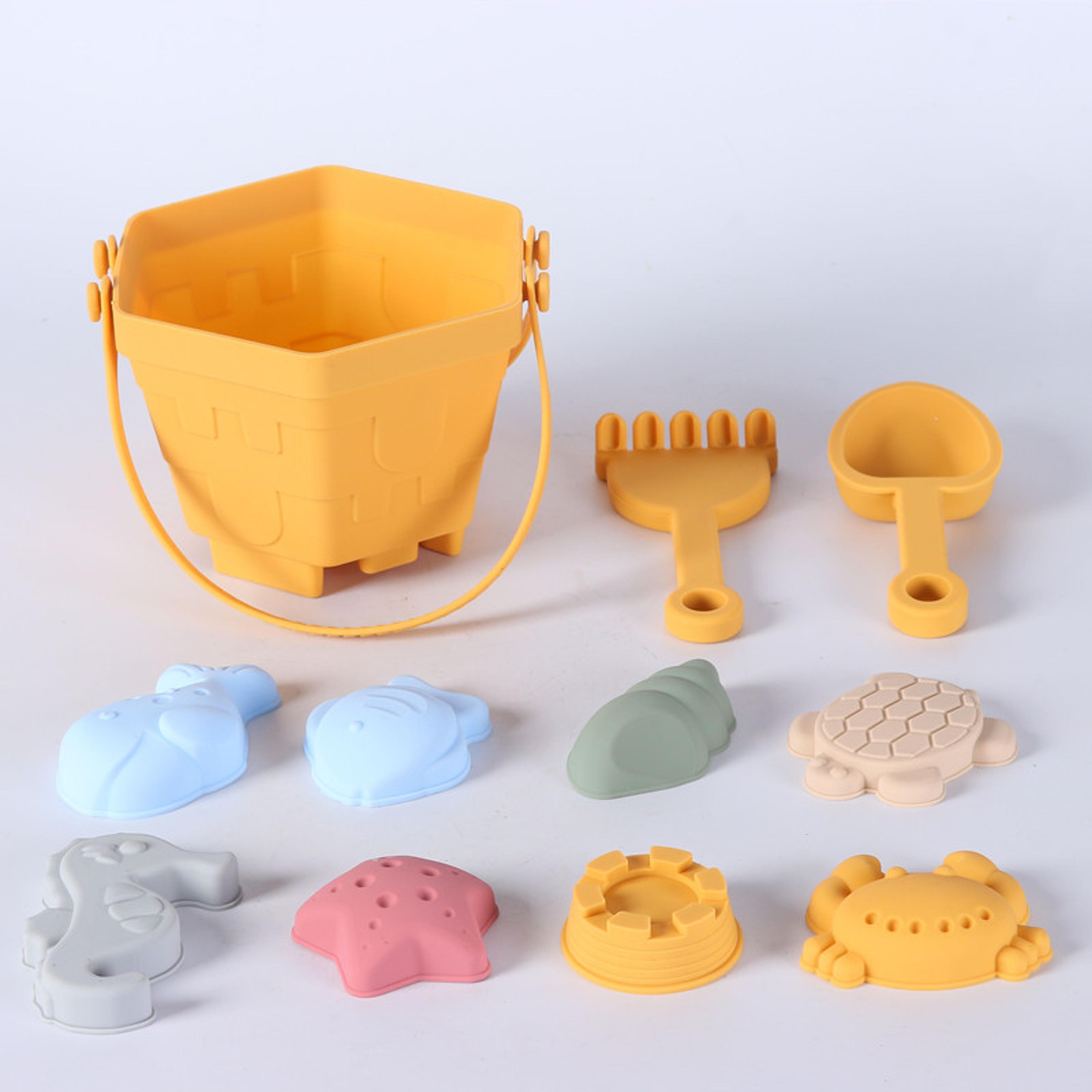high-flex silicone beach sand bucket and digging toy set for kids outdoor play