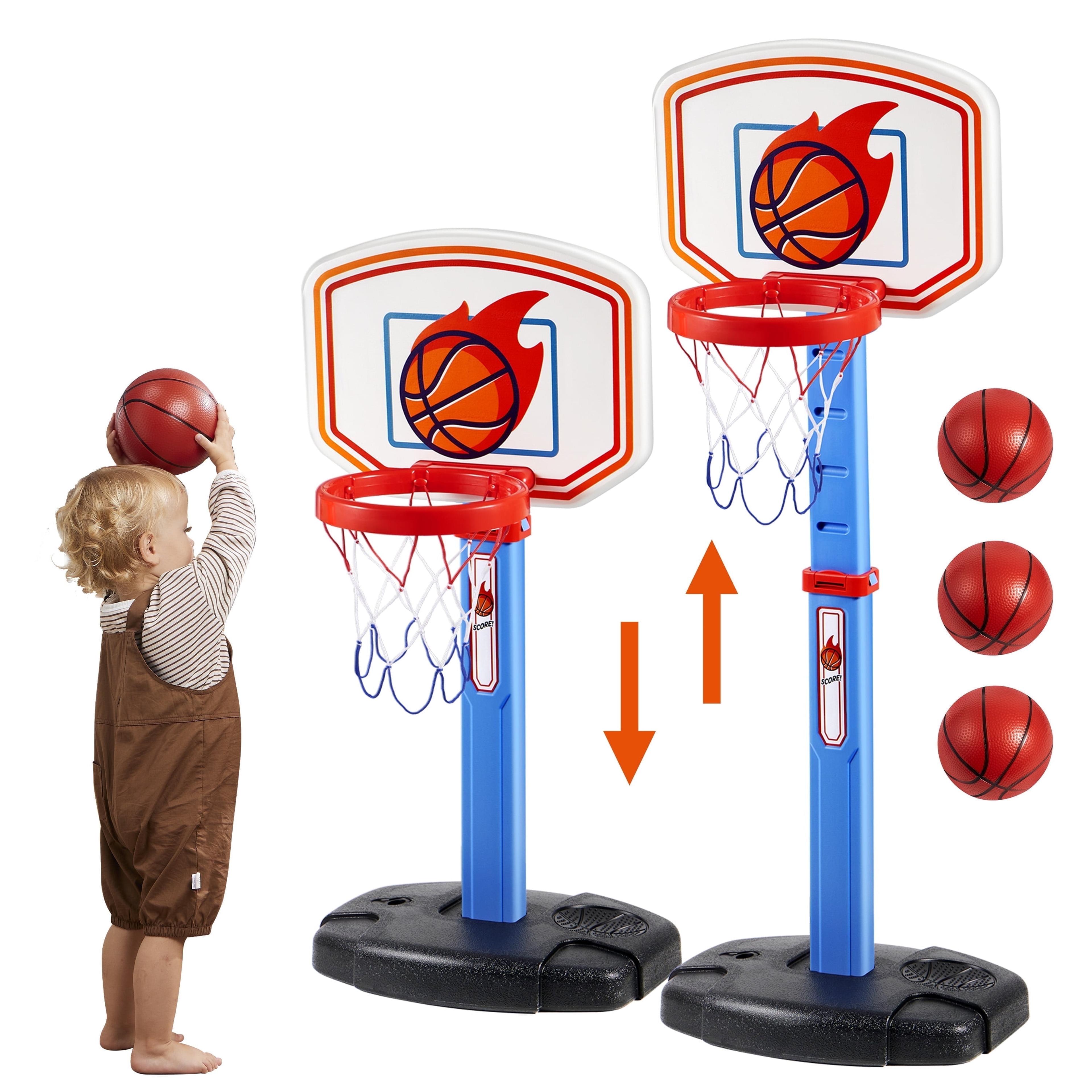 adjustable kids basketball hoop indoor set with height control and ball for toddlers play
