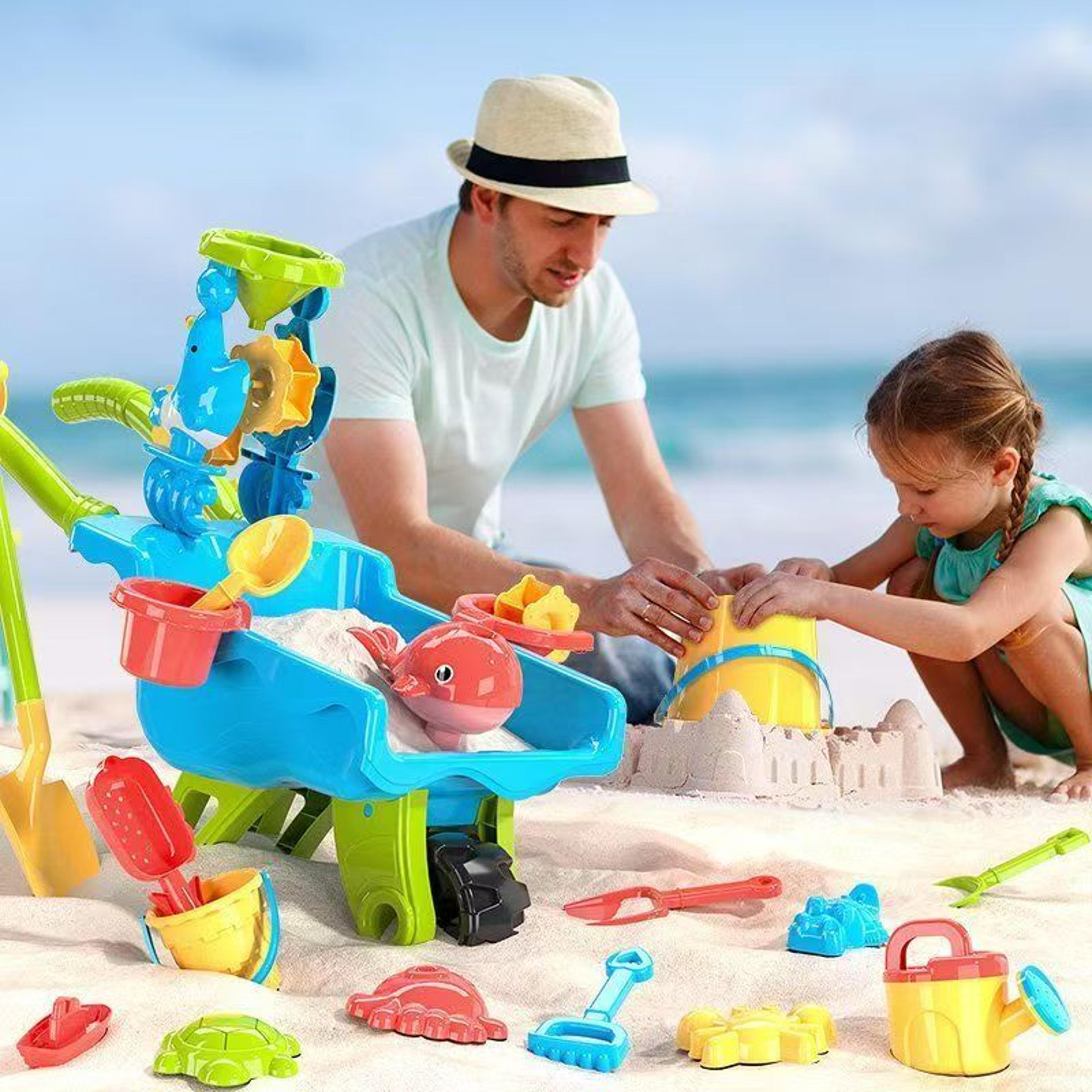 kids beach bulldozer water play cart toy set for outdoor sand fun