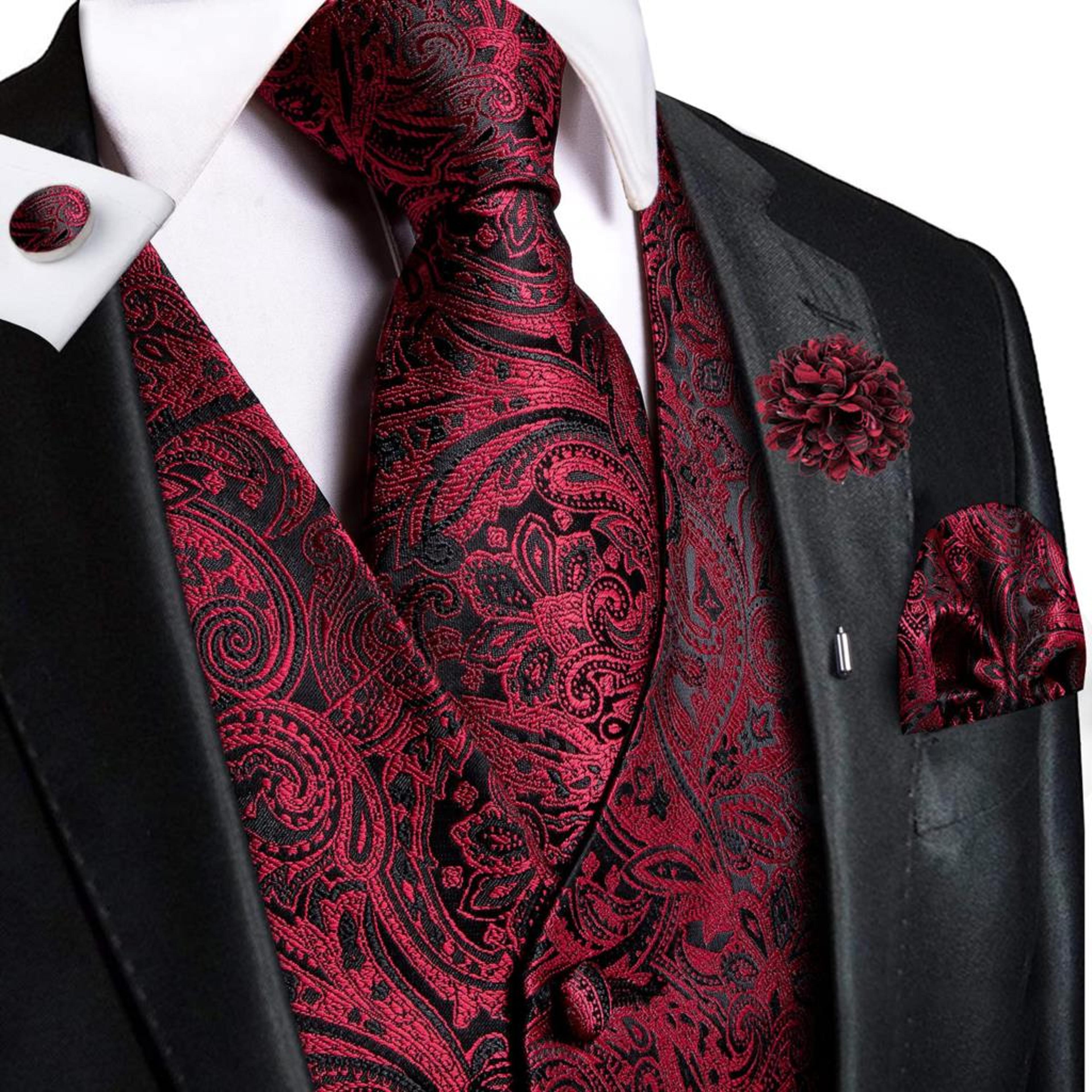 mens silk jacquard vest set with tie and accessories for weddings and formal events