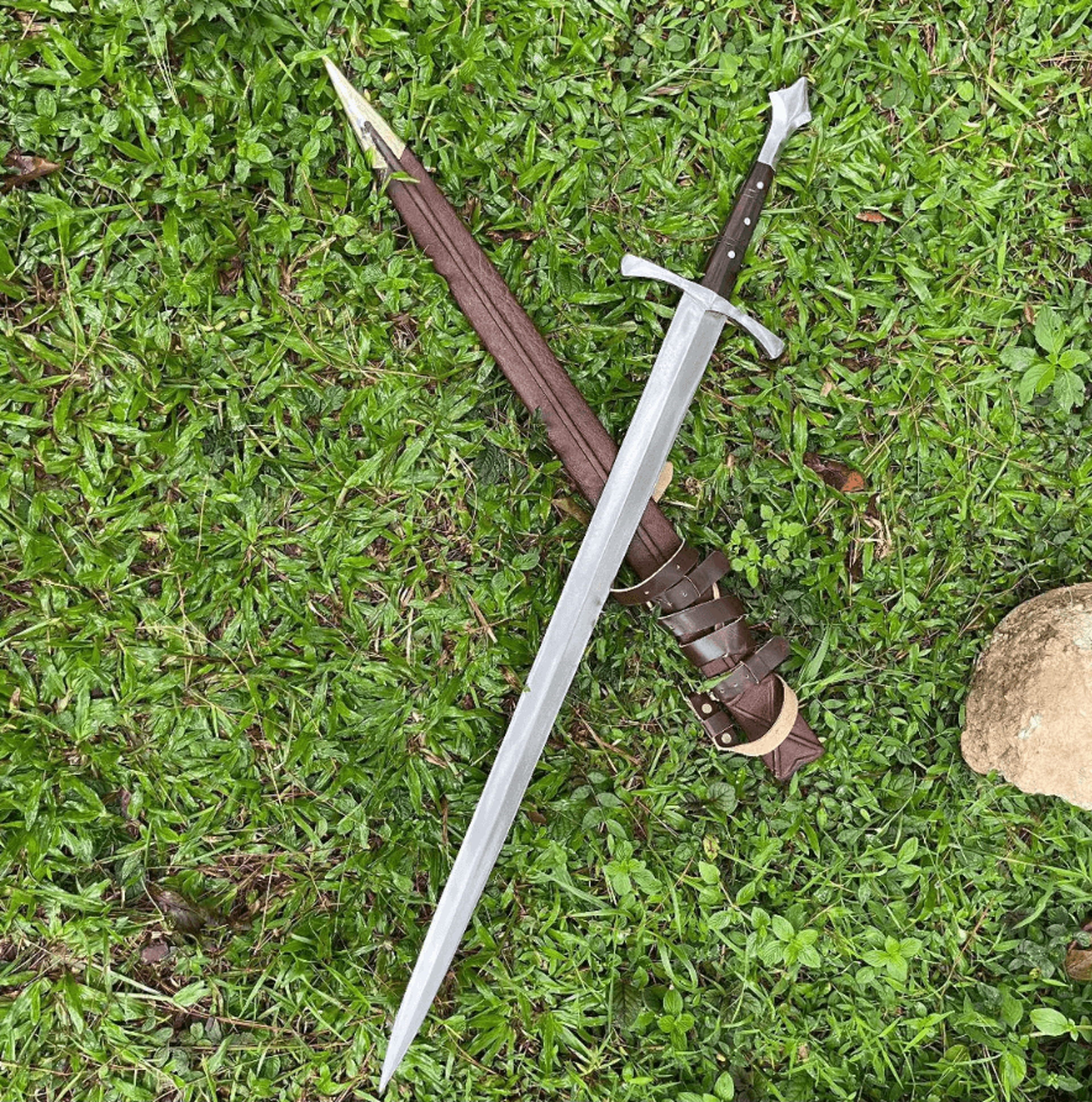 handmade long straight sword with elegant handle | collectible medieval blade | decorative display sword gift