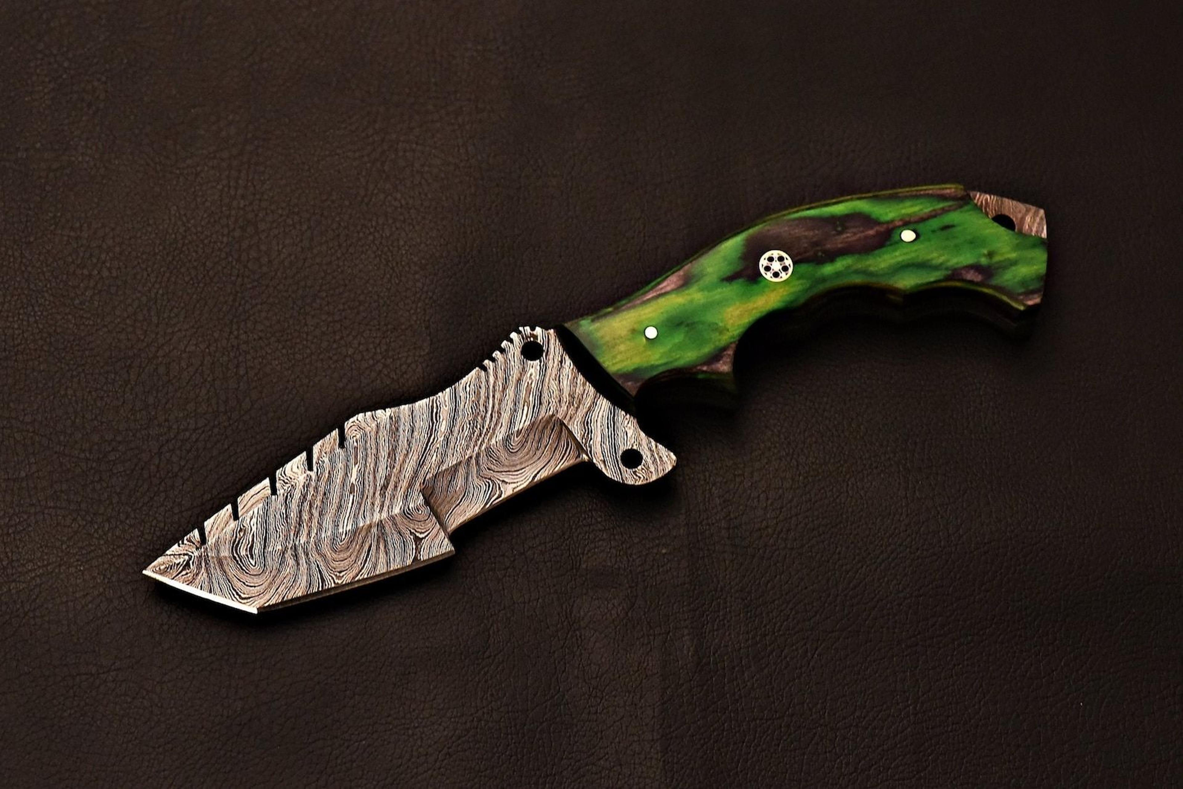 artisan damascus tracker knife | green hardwood handle fixed blade | wedding gift