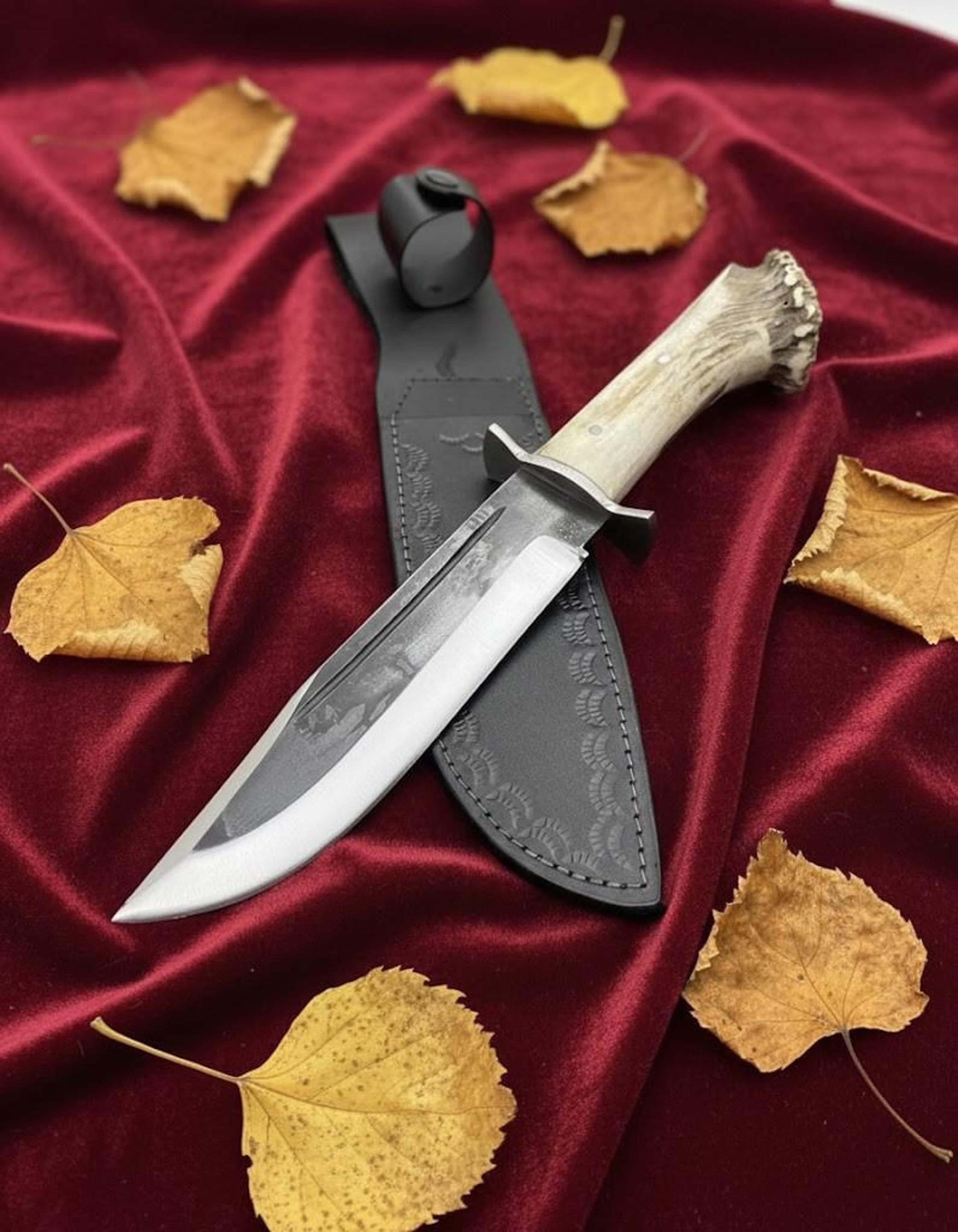 carbon steel antler handle bowie knife 14" handmade hunting stage knife with sheath