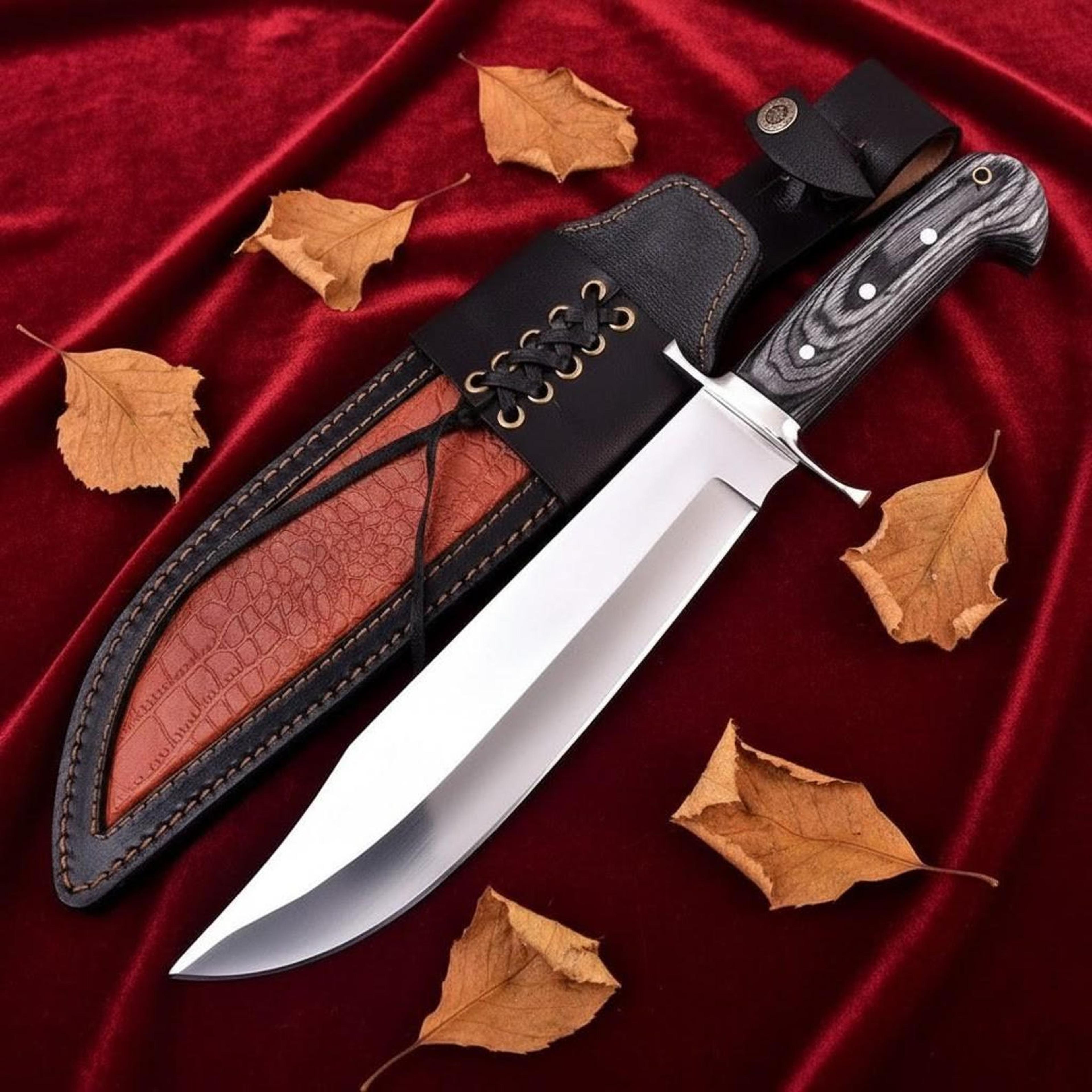 custom d2 steel survival bowie knife 13" handmade hunting camping knife with sheath