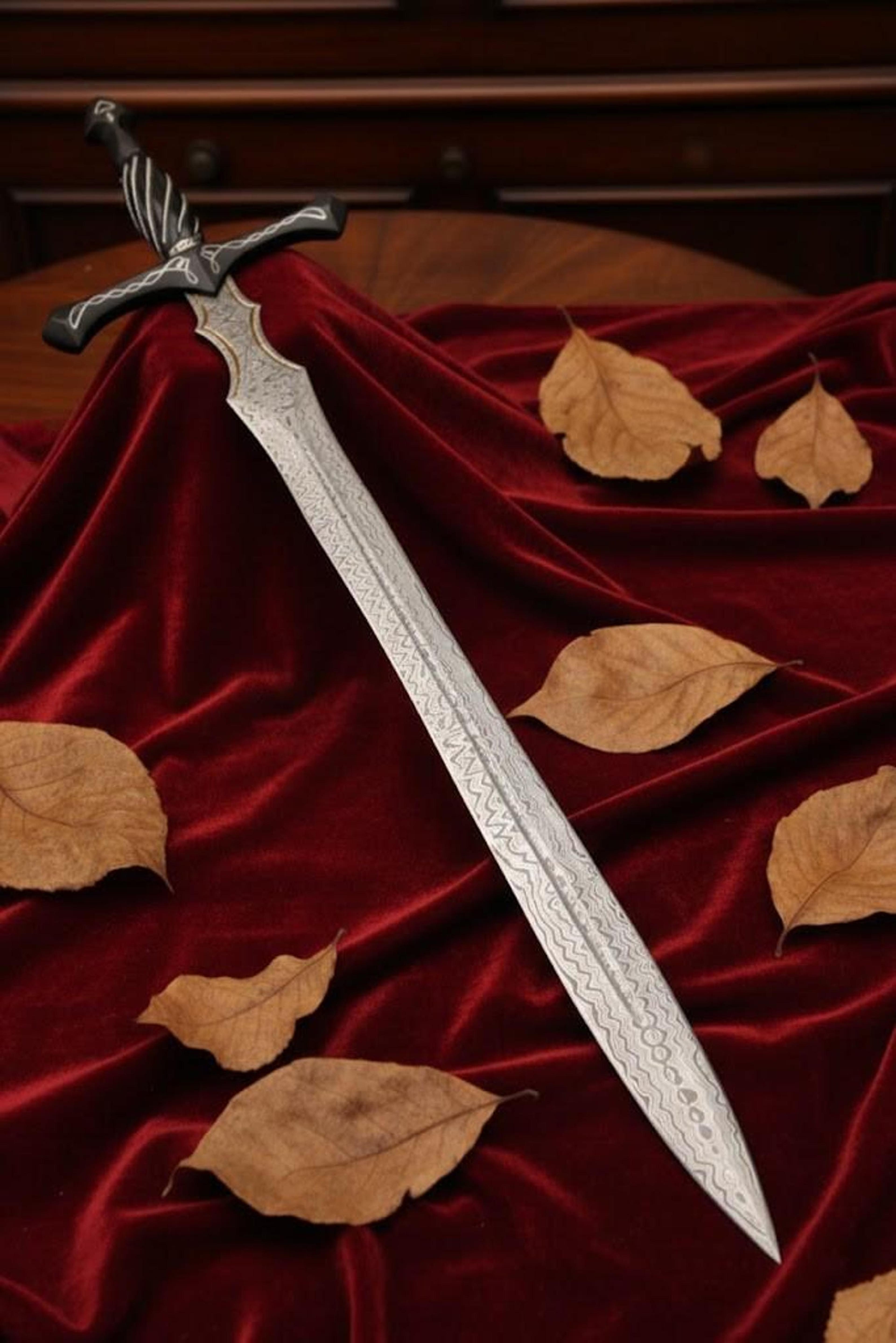 hand forged damascus steel queen of swords 34" medieval fantasy functional sword replica