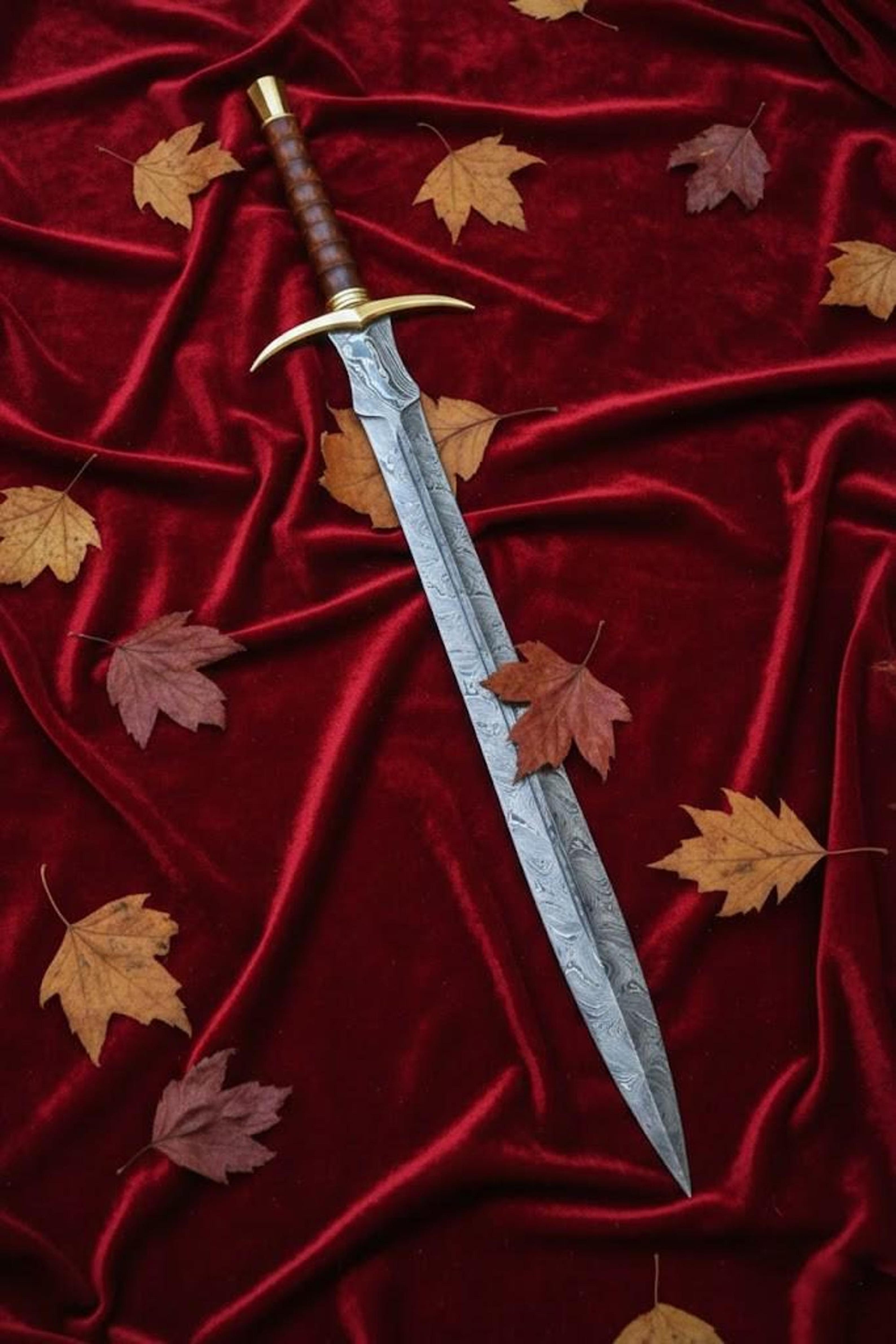 handmade damascus steel sword 35" rosewood handle with leather sheath collector gift