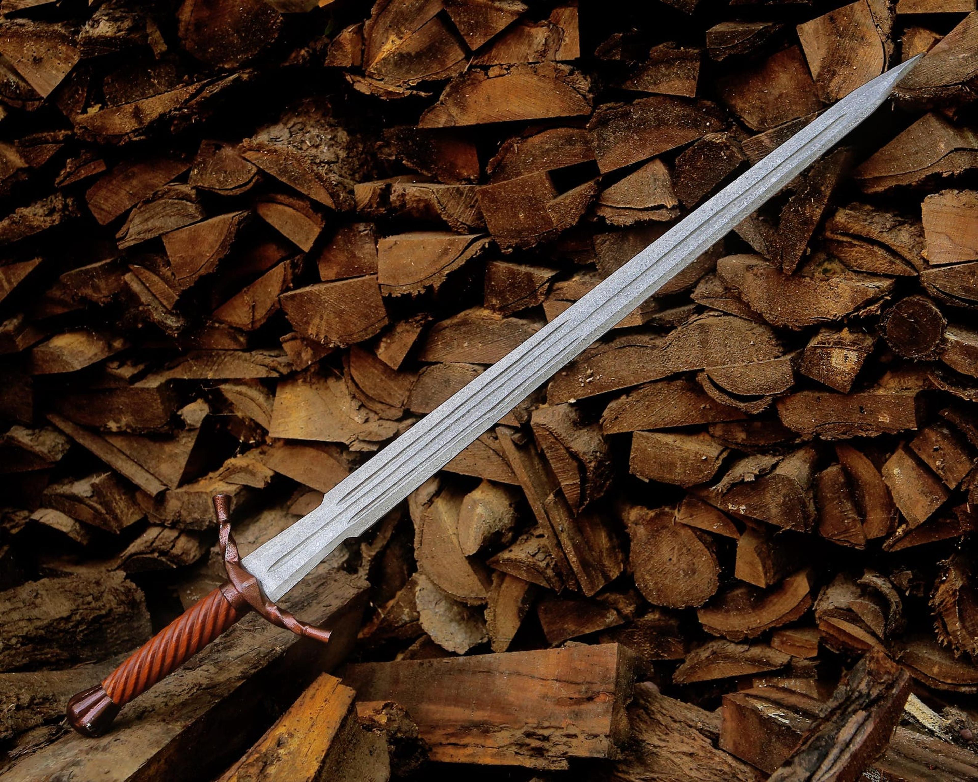 hand forged damascus steel viking longsword 39" medieval warrior handmade sword