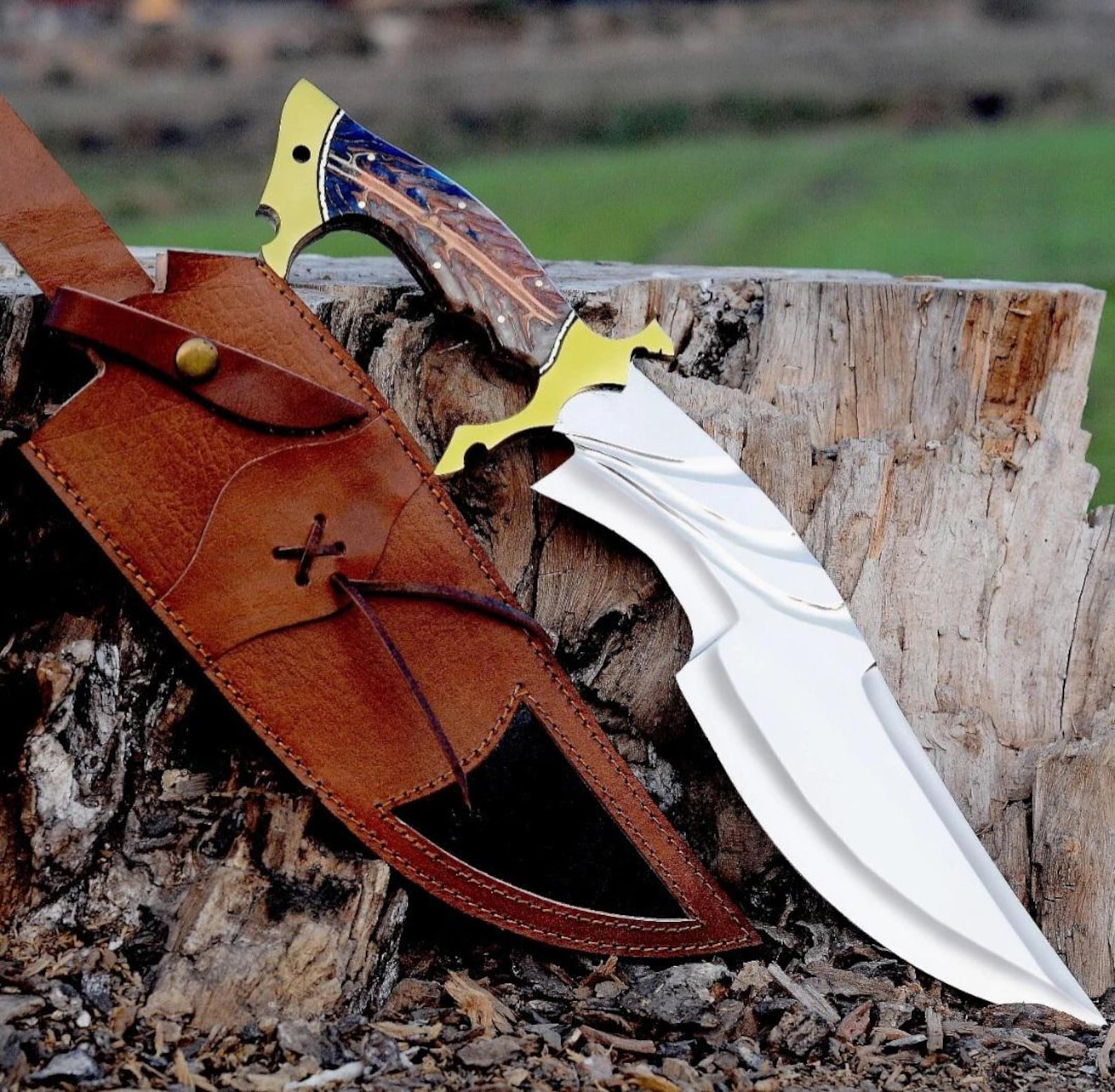 handmade forged bowie knife stainless steel blade hunting knife with leather sheath