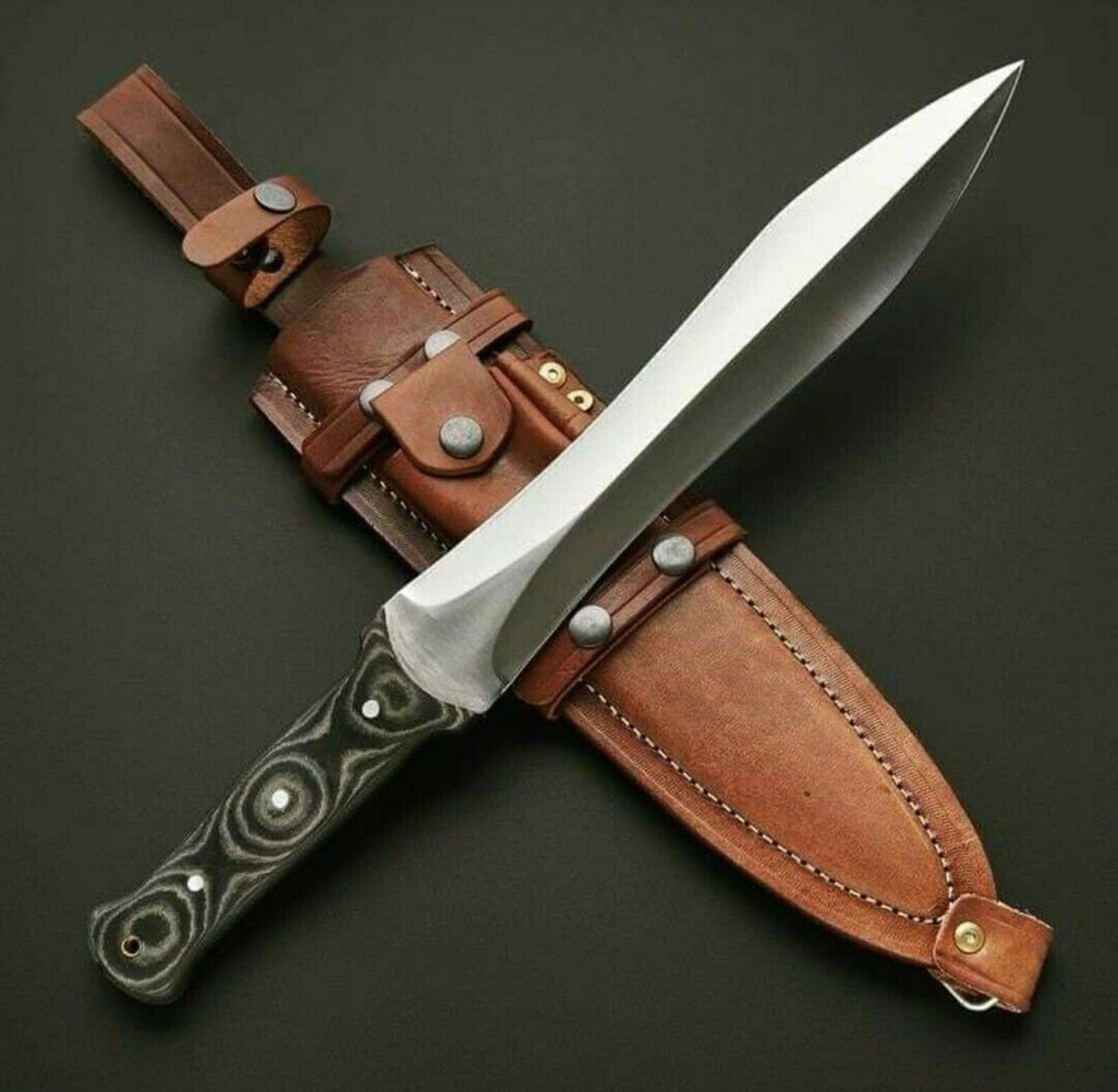custom handmade full tang tanto knife with stainless steel blade & leather sheath for hunting camping