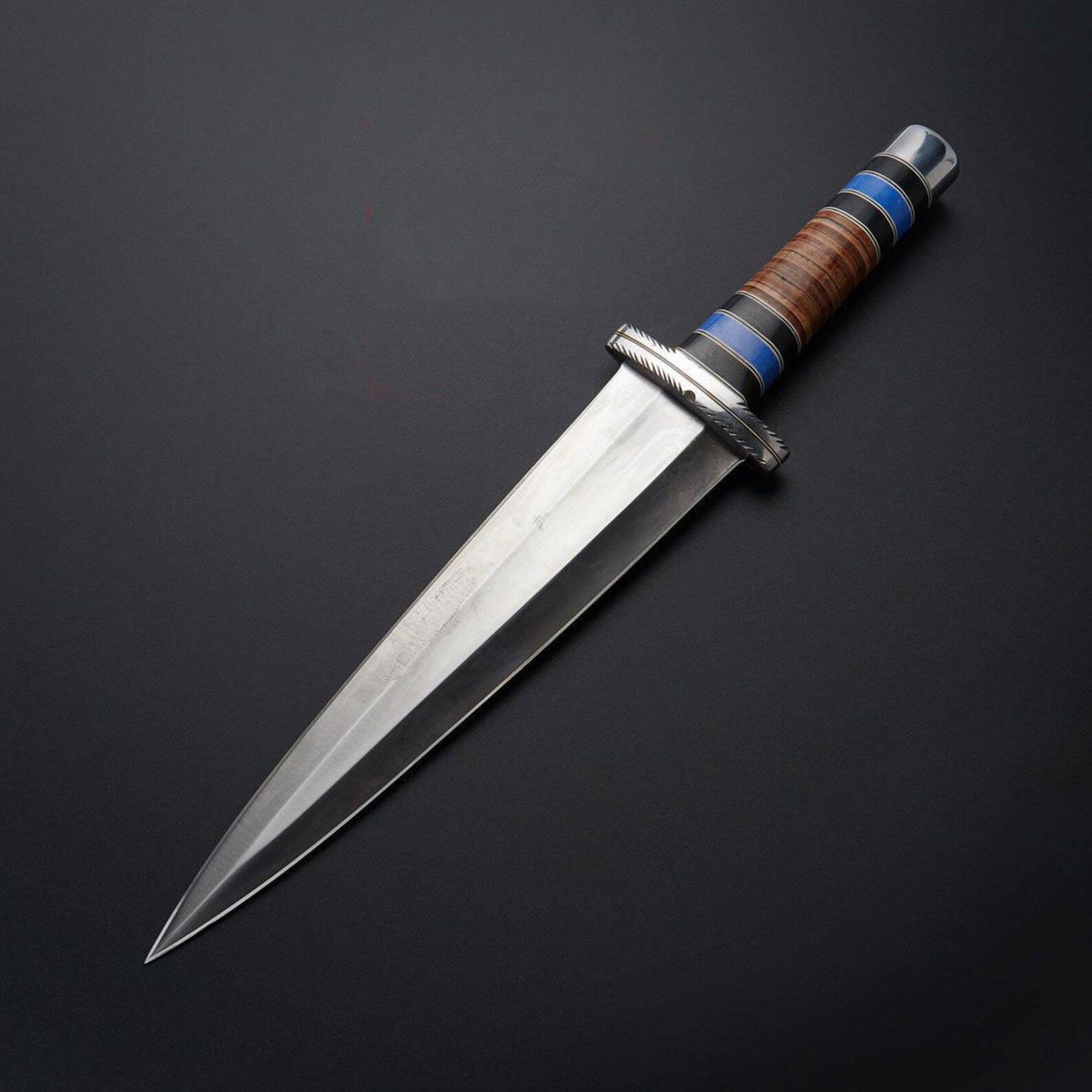 handmade combat bowie knife with stainless steel double edge blade & leather sheath for hunting survival