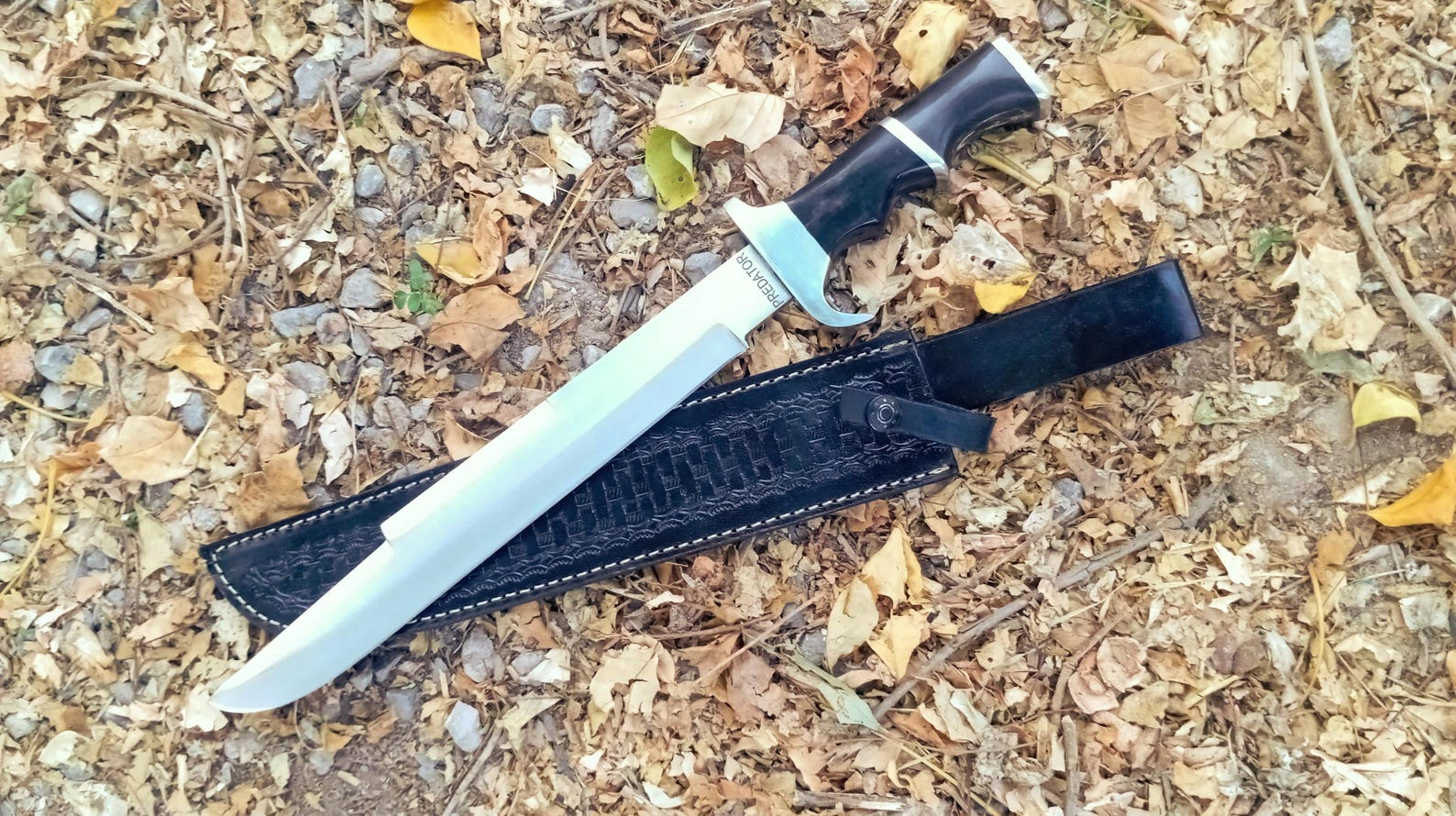 handmade predator bowie knife 5160 spring steel blade buffalo horn handle premium leather sheat