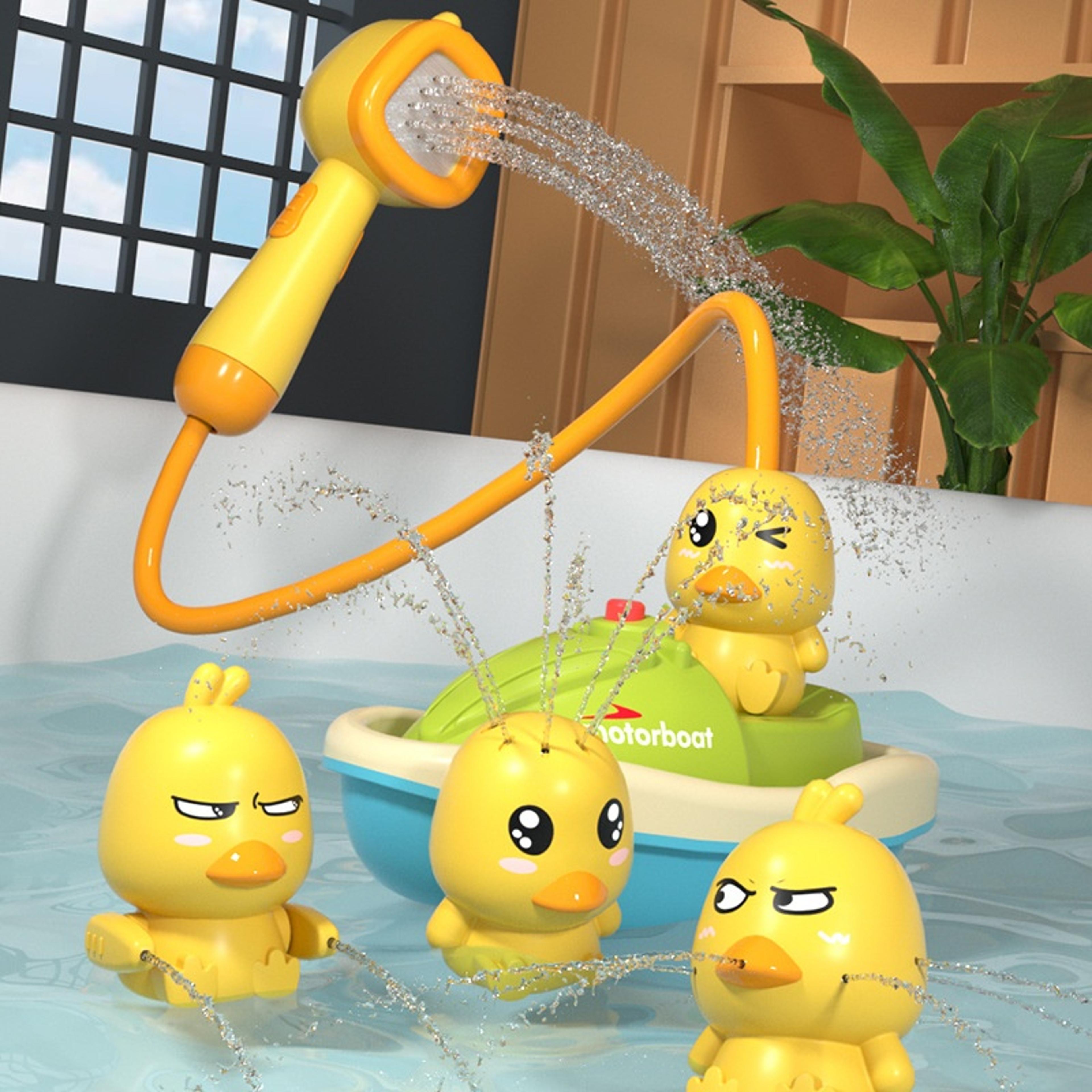 cute duck bathtub boat toy, automatic water spray & sensory interactive shower gift for toddlers