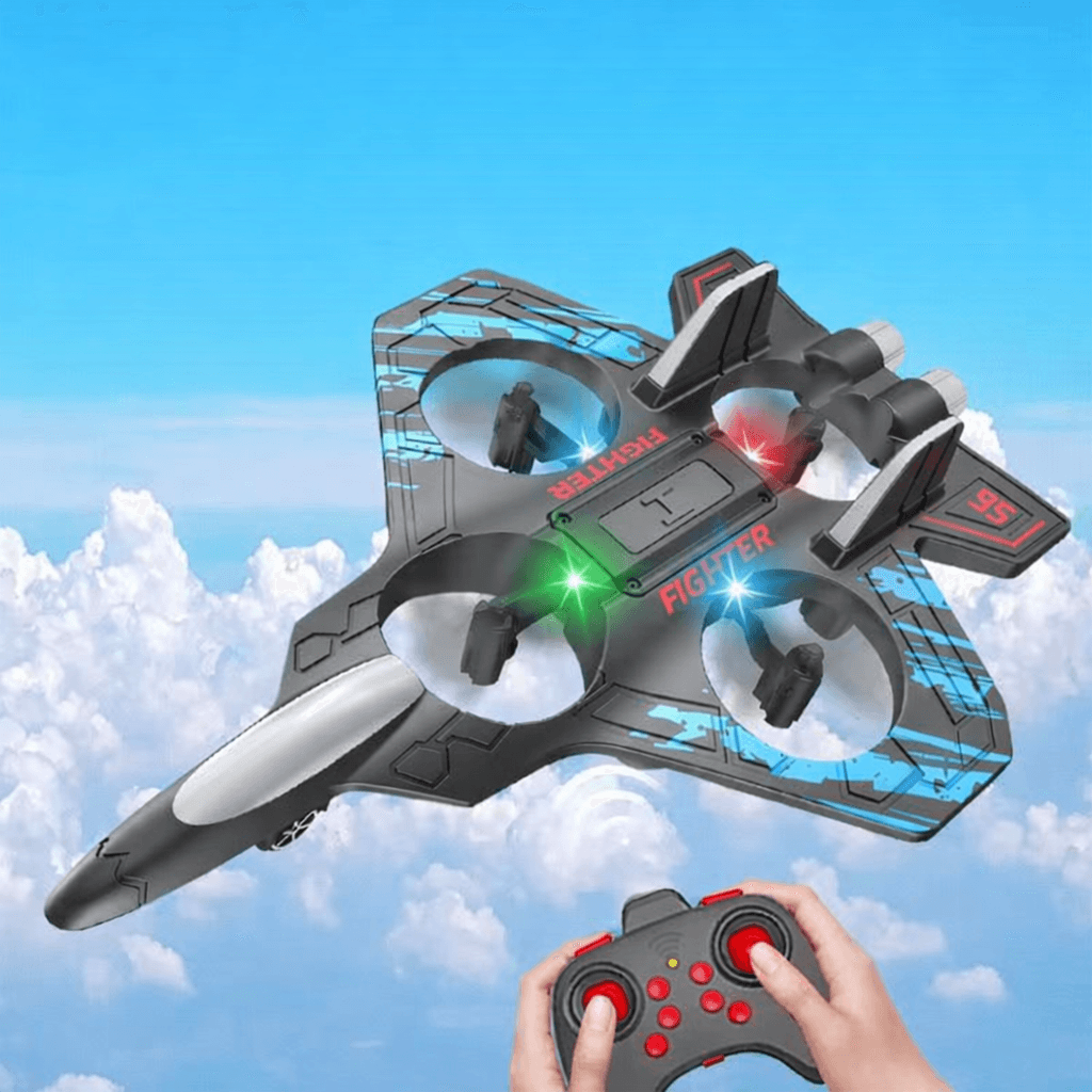 rc jet plane for kids with lights & stunts, easy remote flying toy for beginners