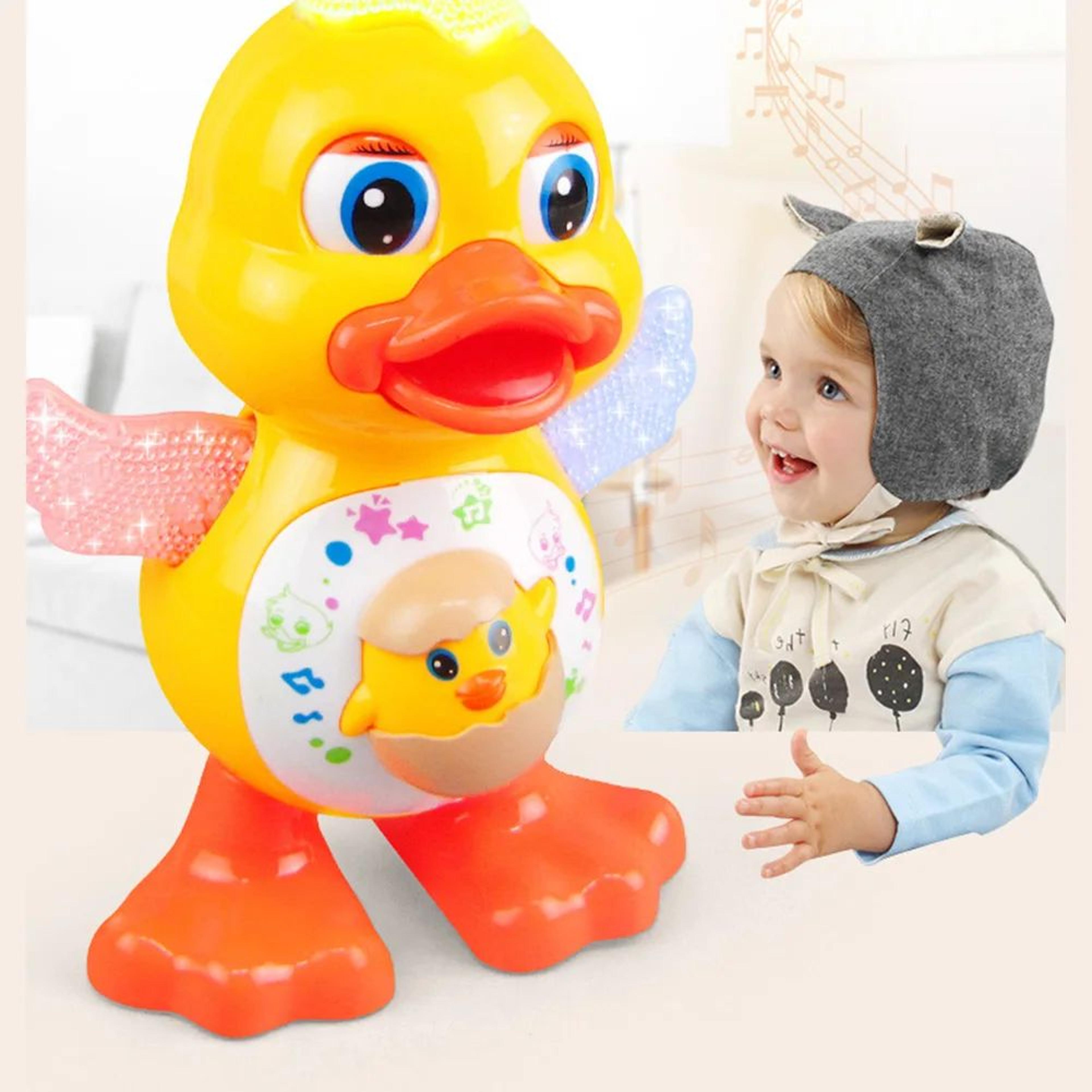 interactive dancing duck toy with music & lights, screen-free fun for toddlers