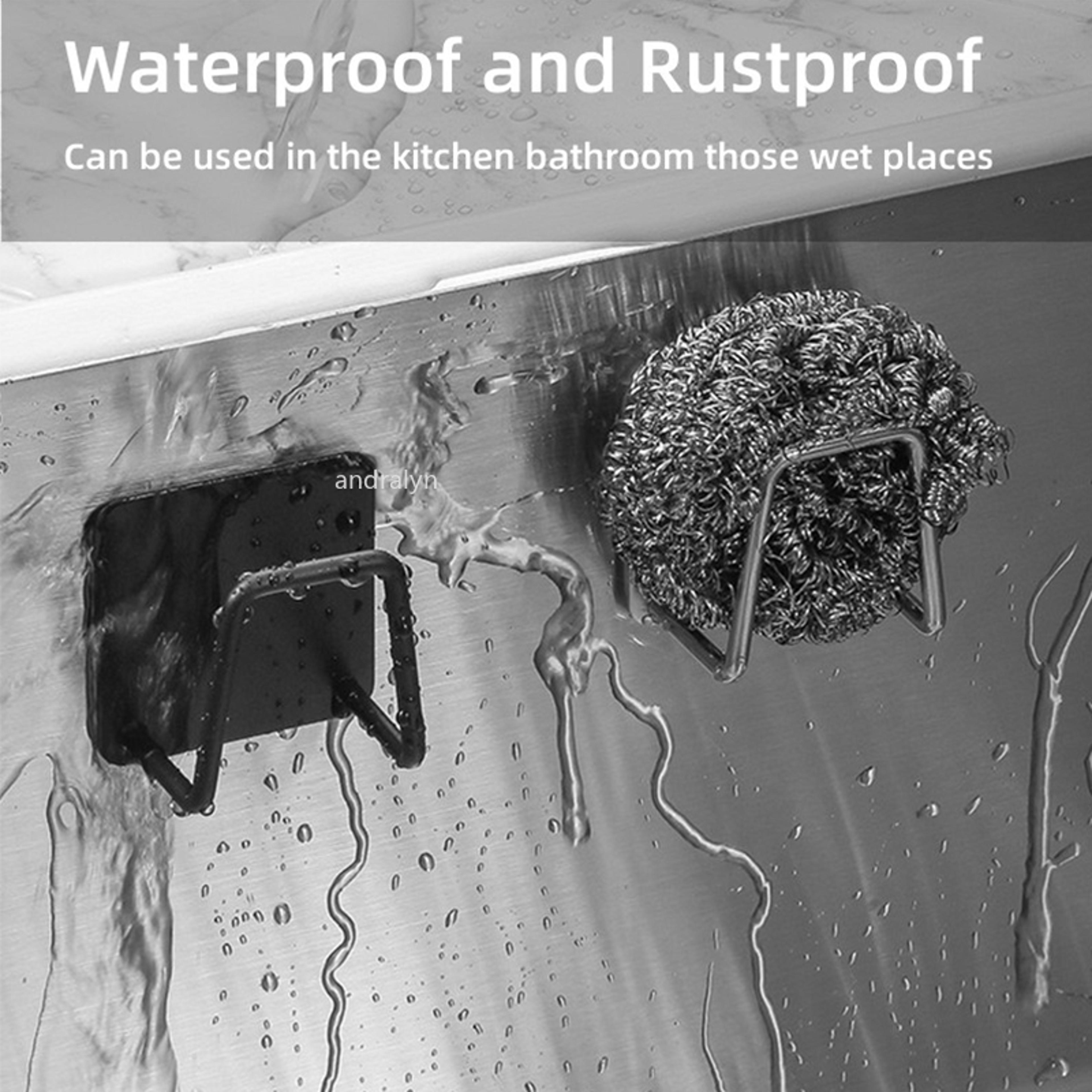 1/6pcs kitchen sponge holder self adhesive sink sponges drain drying rack wall hooks wire ball organizer bathroom tools