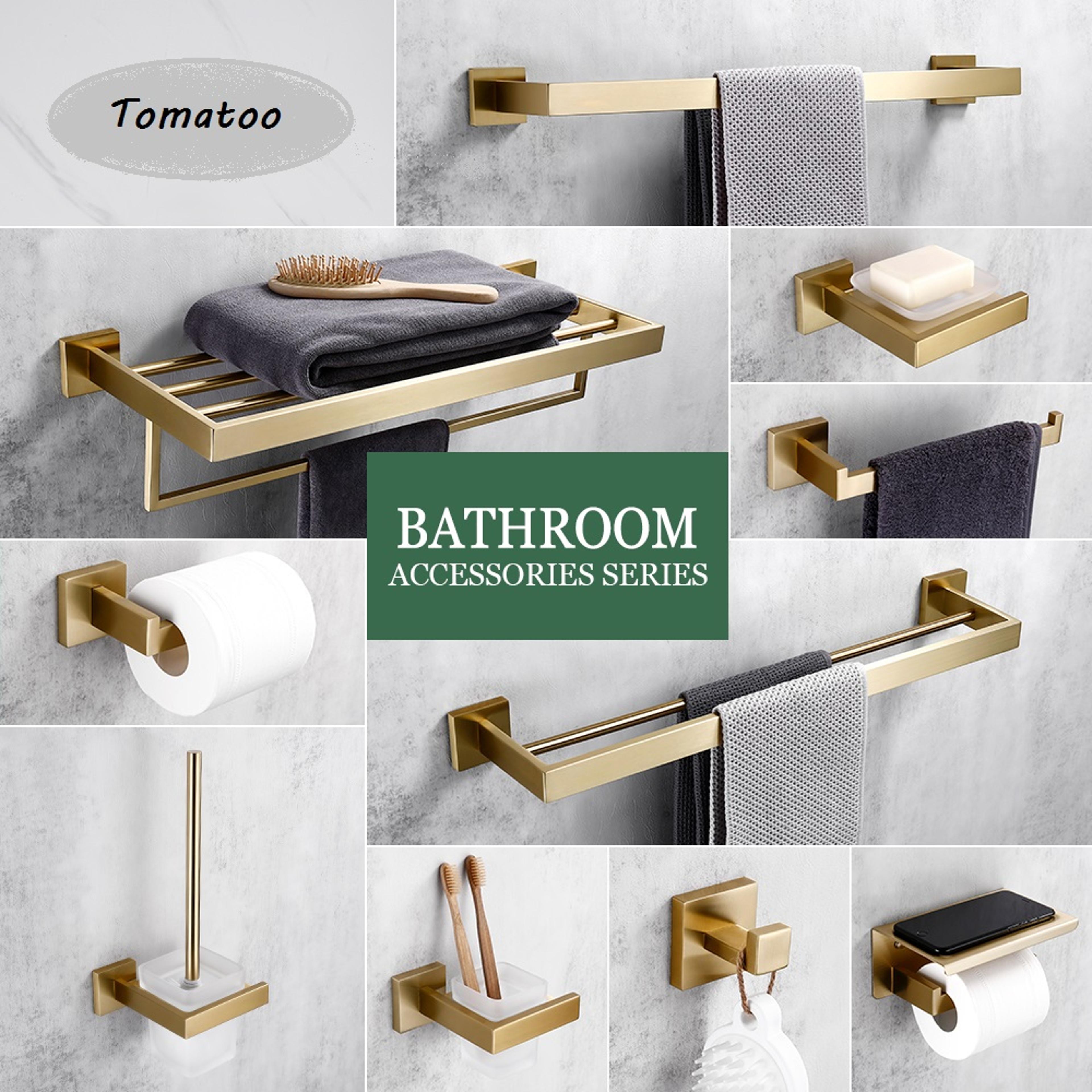 matte gold towel rack 304 stainless steel towel bar double towel shelf paper holder tissue holder toilet brush holder
