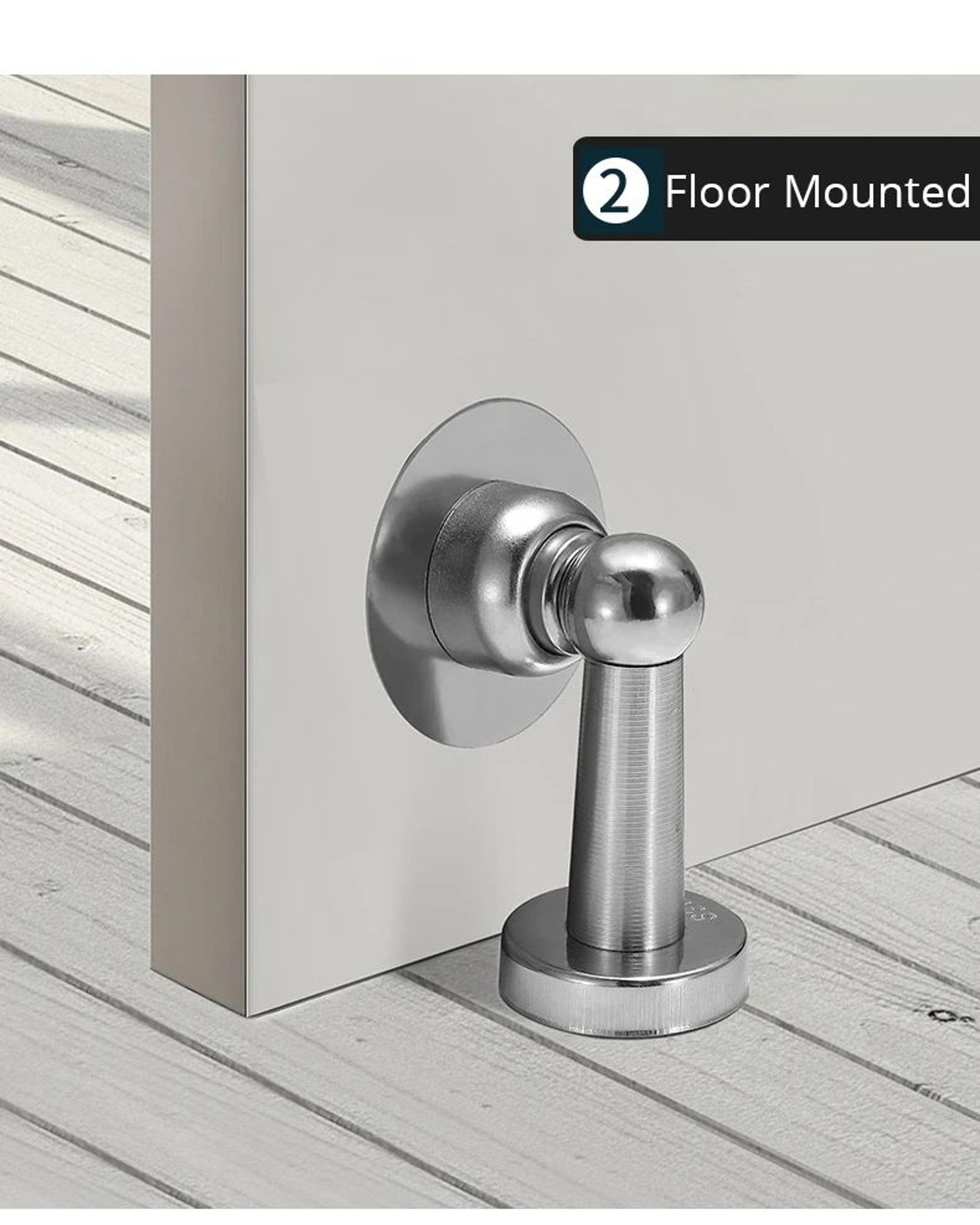 magnetic stainless steel door stopper, wind-proof, no-drill wall & floor mount door holder, heavy-duty door hardware