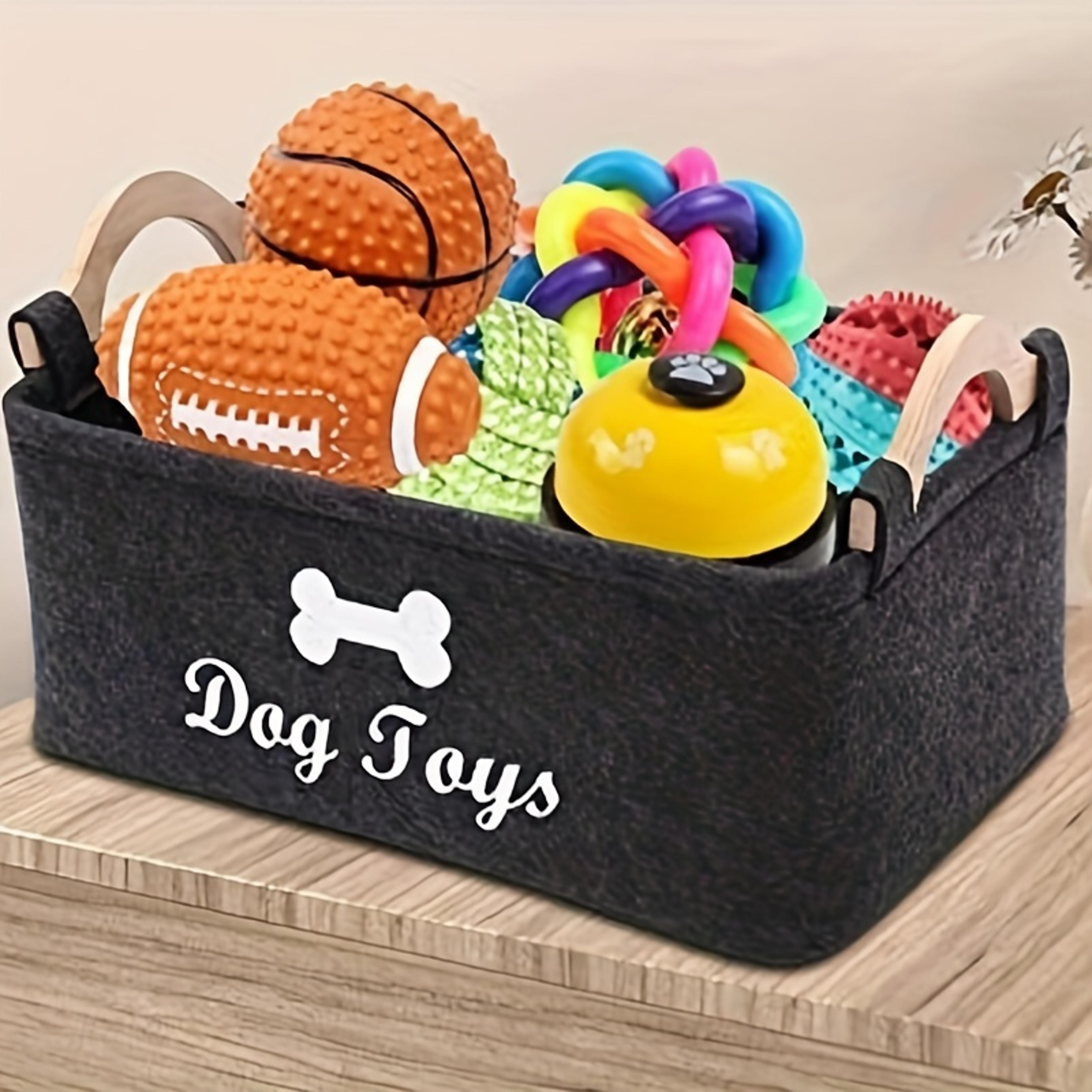 felt pet toy storage box, dog toy organizer basket for toys, blankets & leashes, durable & stylish home decor