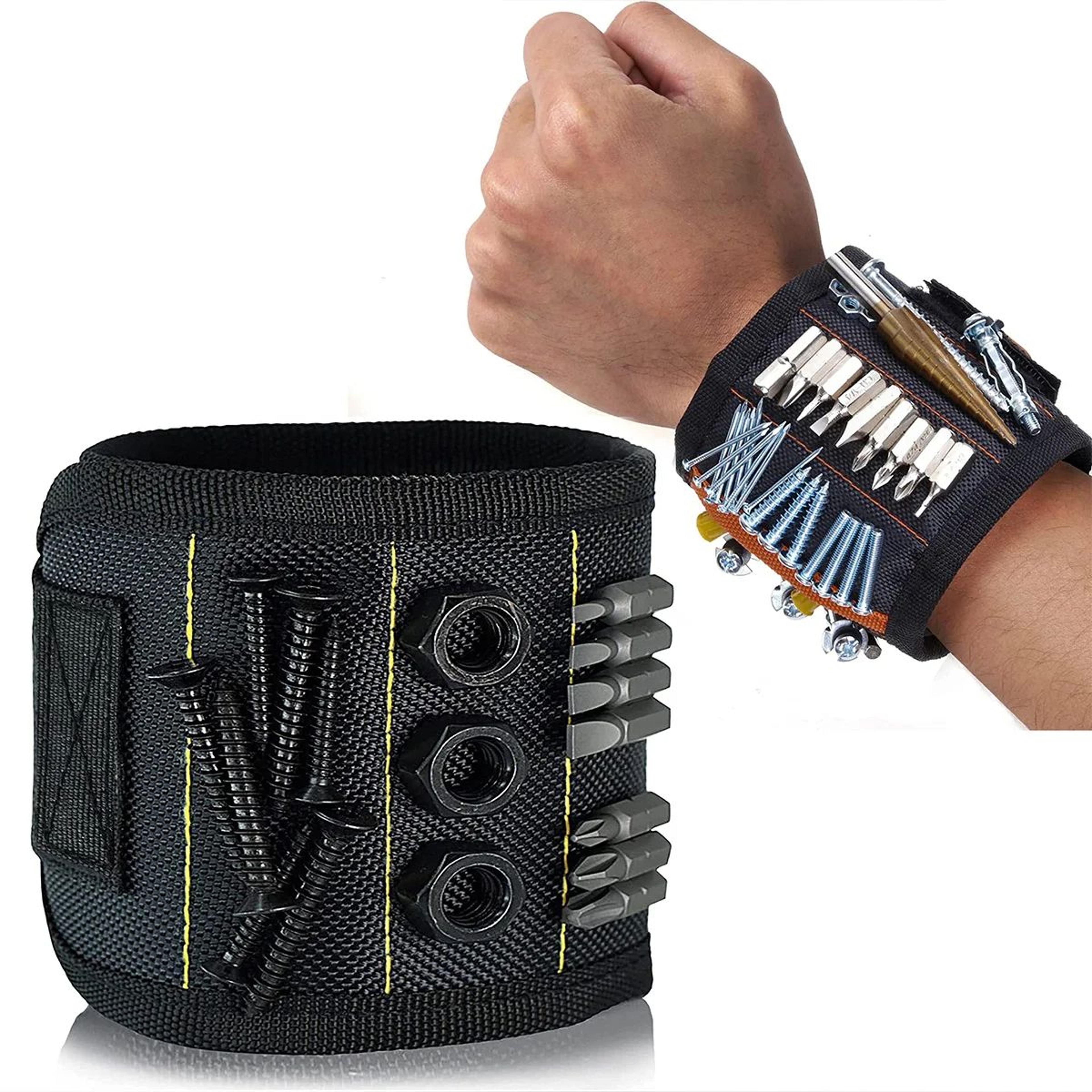 magnetic wristband for holding screws, nails & drilling bits, tool holder belt with strong magnets, cool gadget