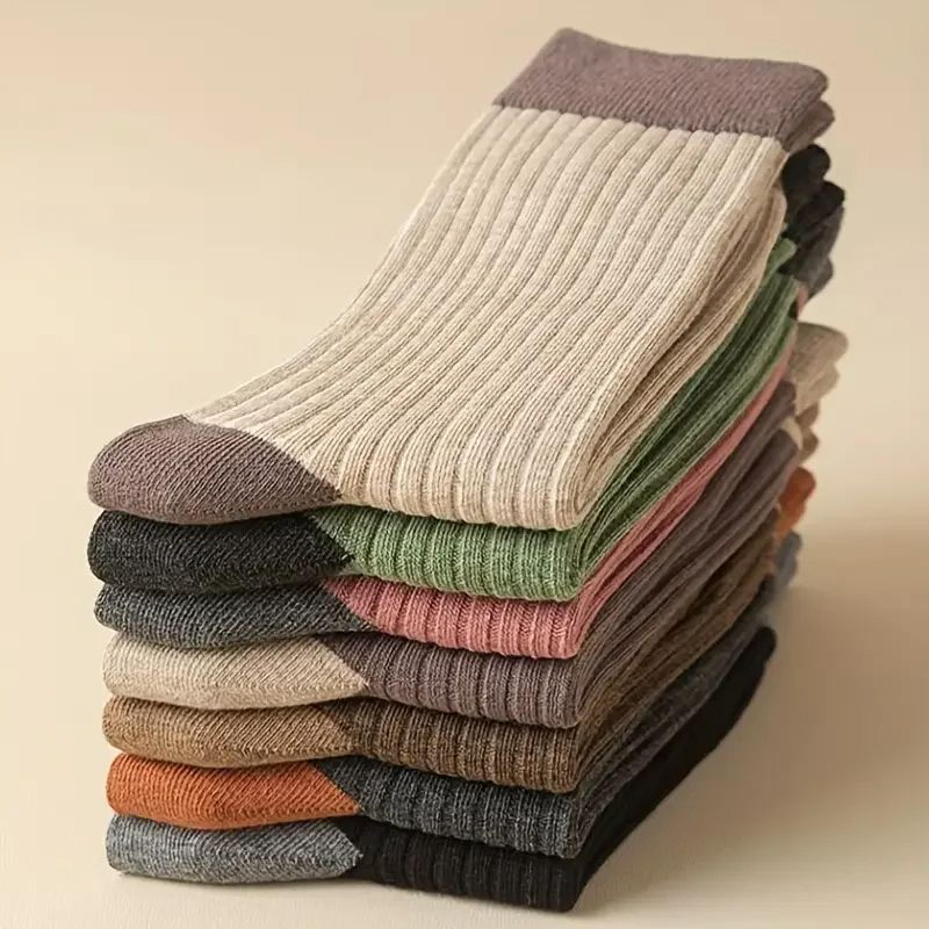 cozy patchwork crew socks set, soft breathable mid tube socks for ultimate comfort in fall & winter