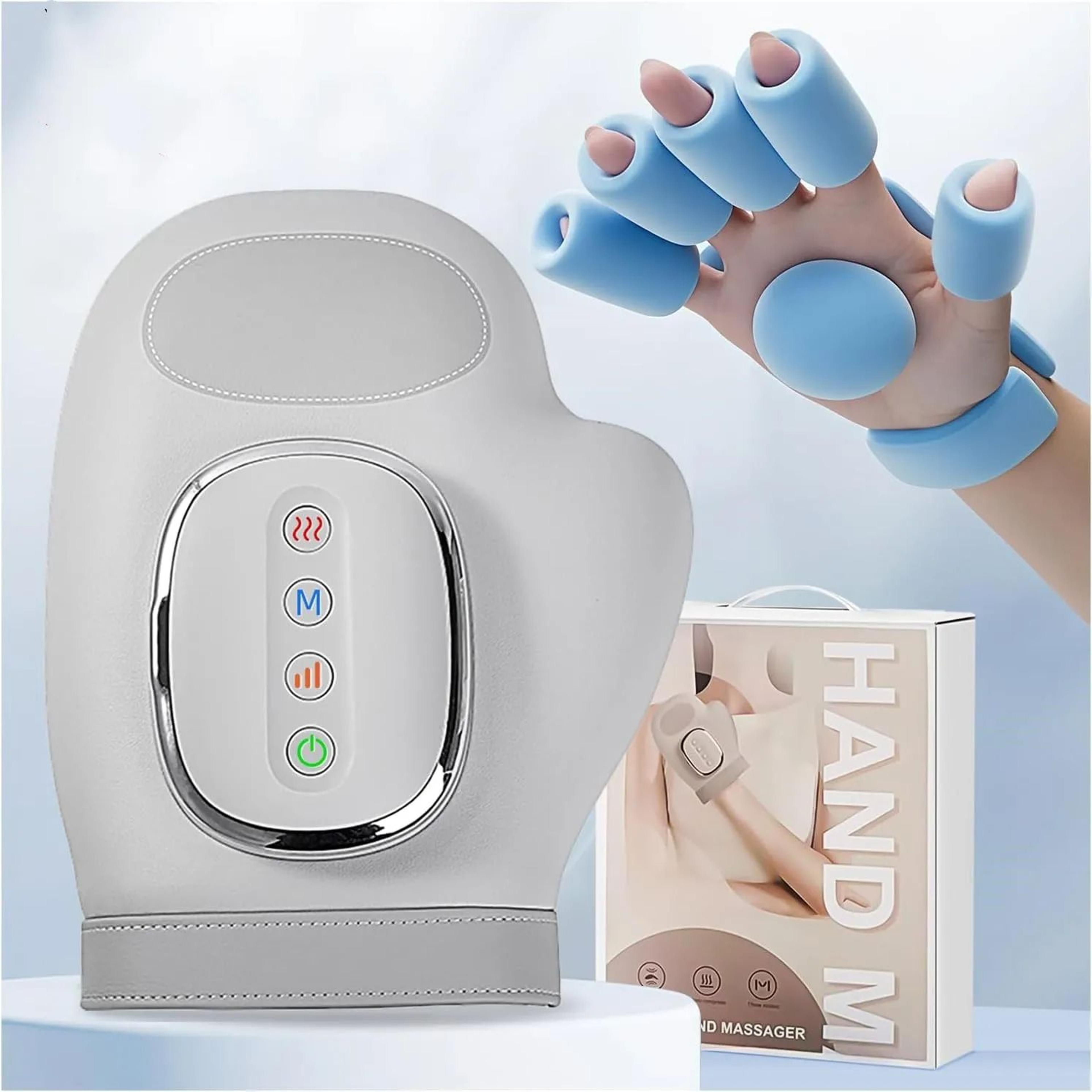 hand massager with heat compression, electric finger & wrist massager with kneading rollers, vibrating gloves for carpal