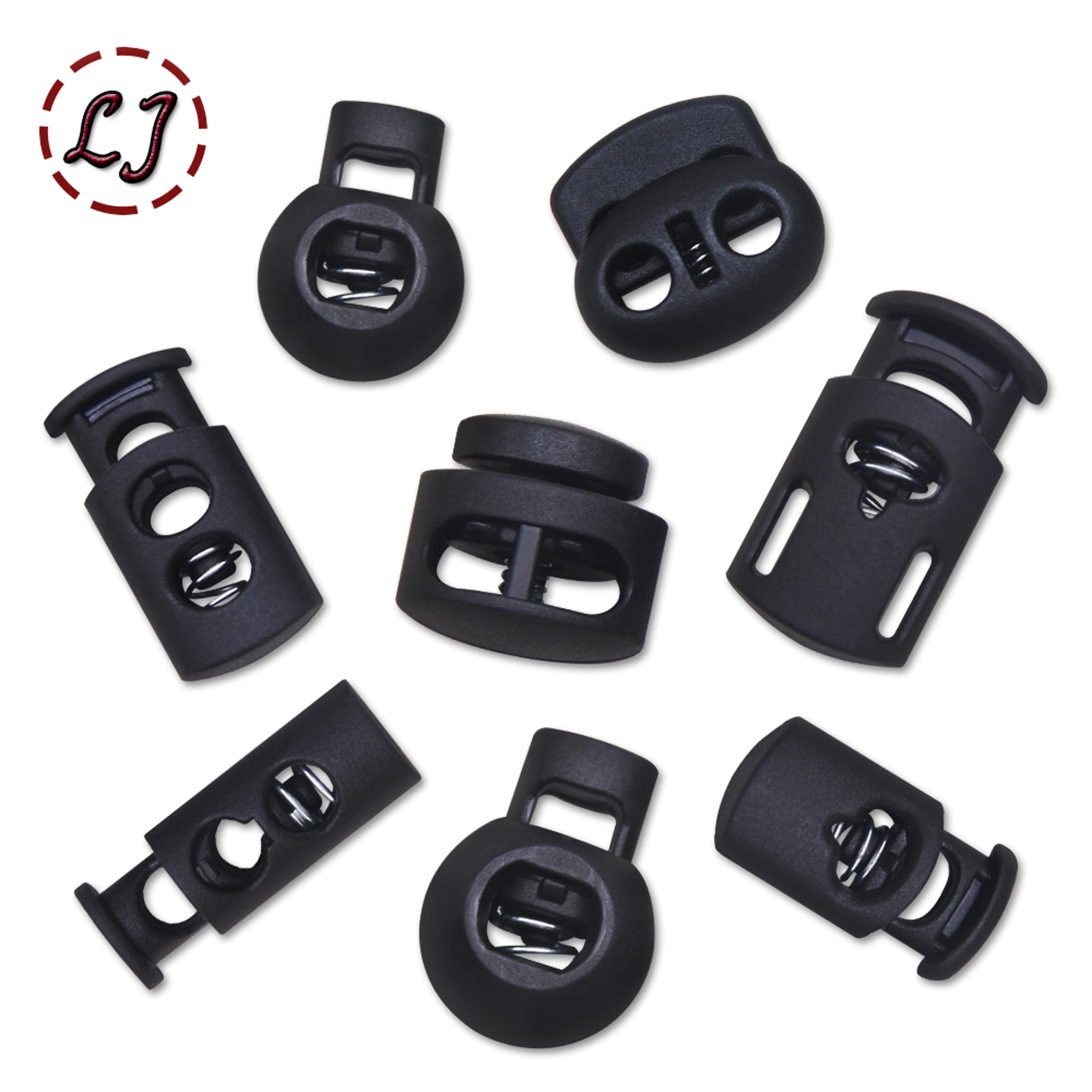 plastic cord locks stopper buckles toggles ends, shoelace drawstring clips for diy bag, sportswear, crafts, black frost