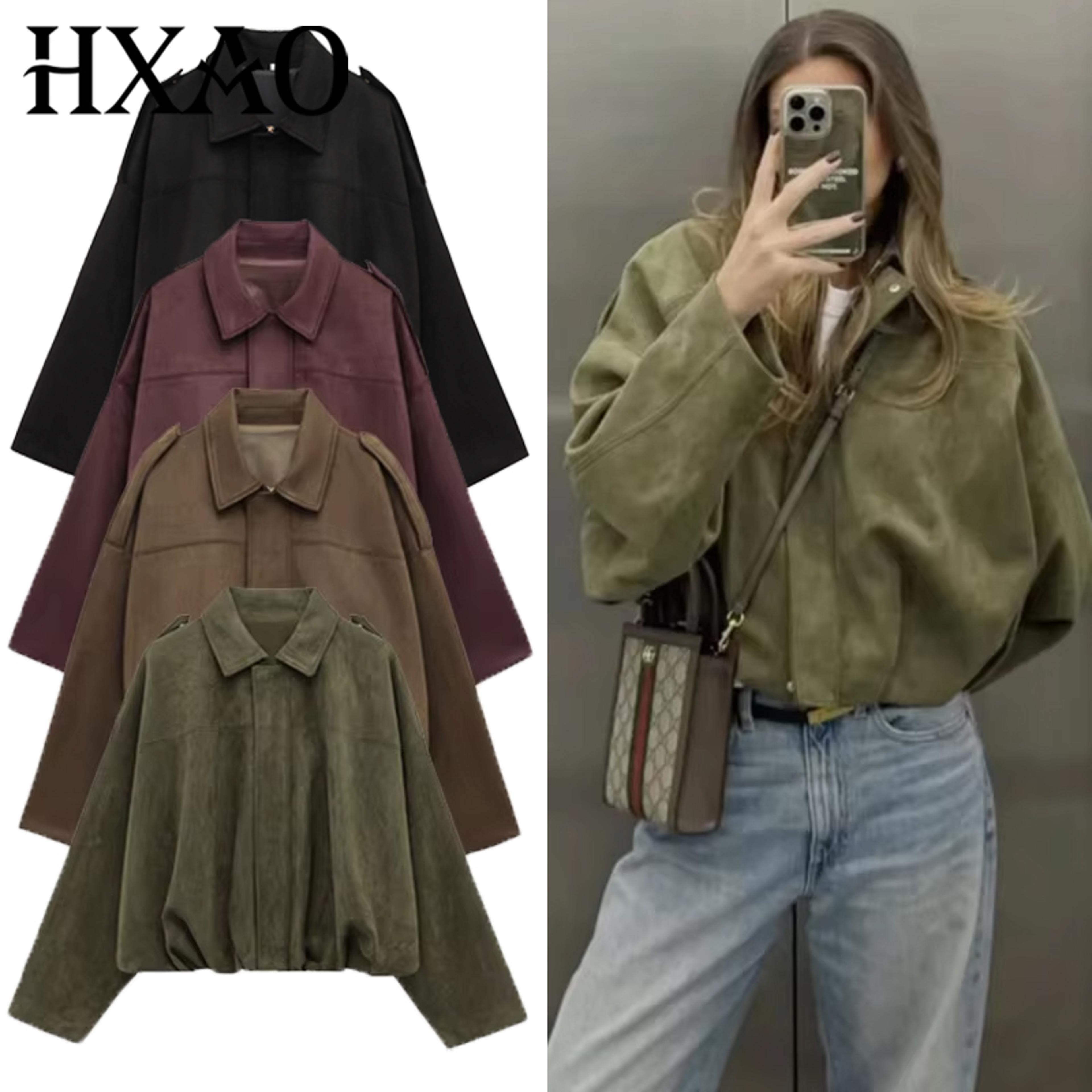 lapel suede bomber jacket women, high street cropped racing coat, long sleeve zipper outerwear 2025