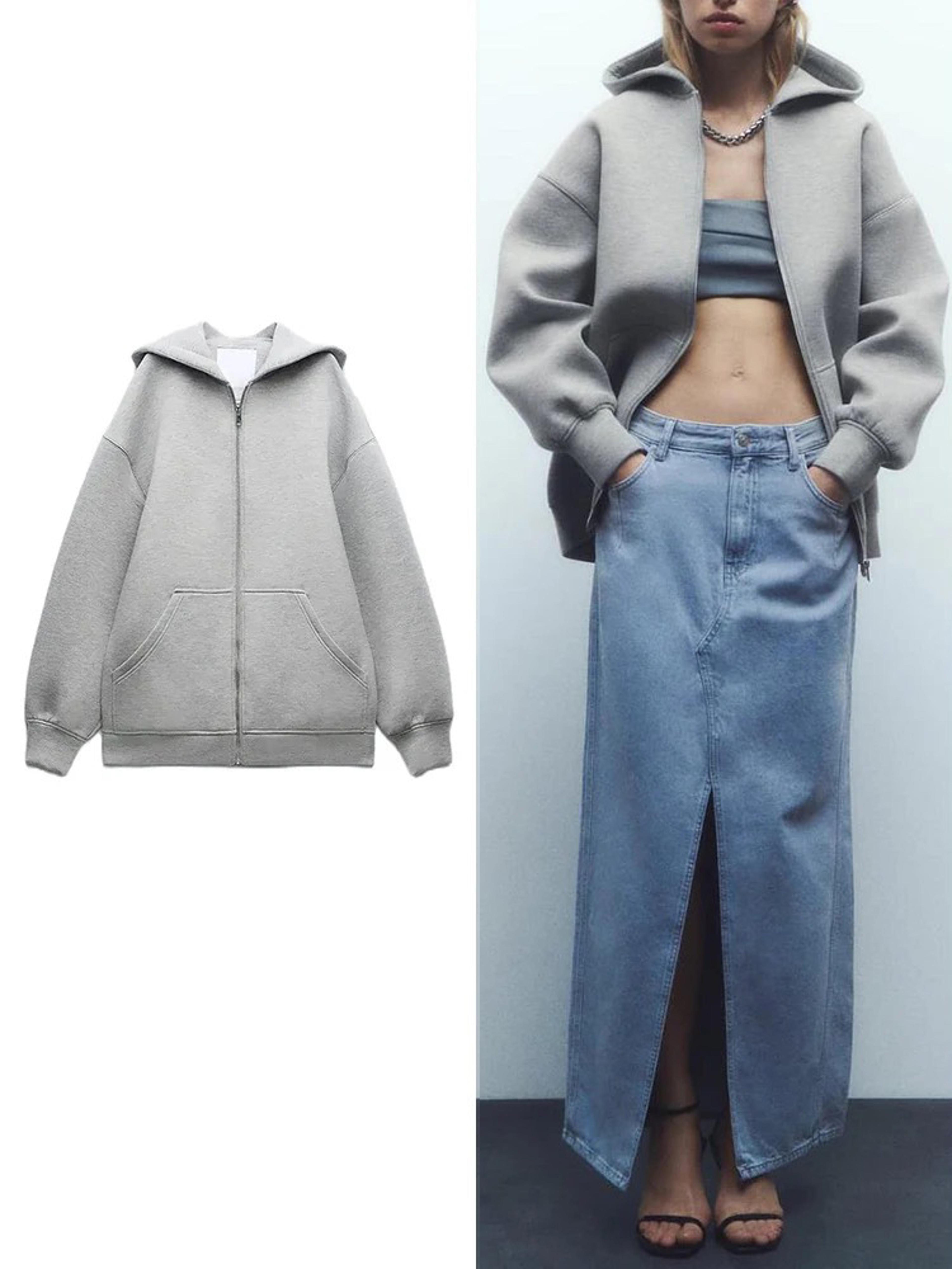 zaba womens oversized fashion jacket, versatile casual hooded zip top, street basic sweatshirt