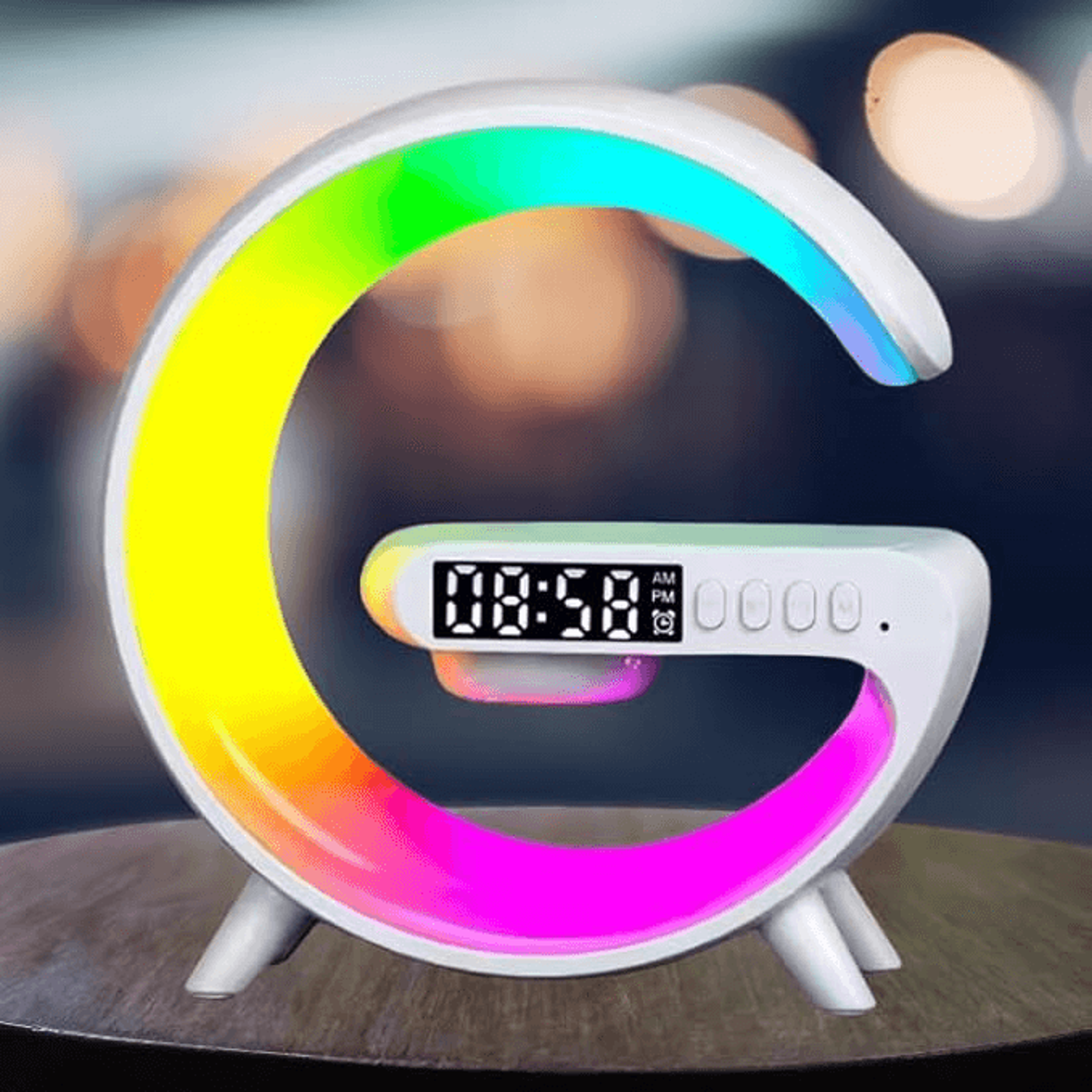 smart wake up light with wireless charging & bluetooth speaker for better mornings