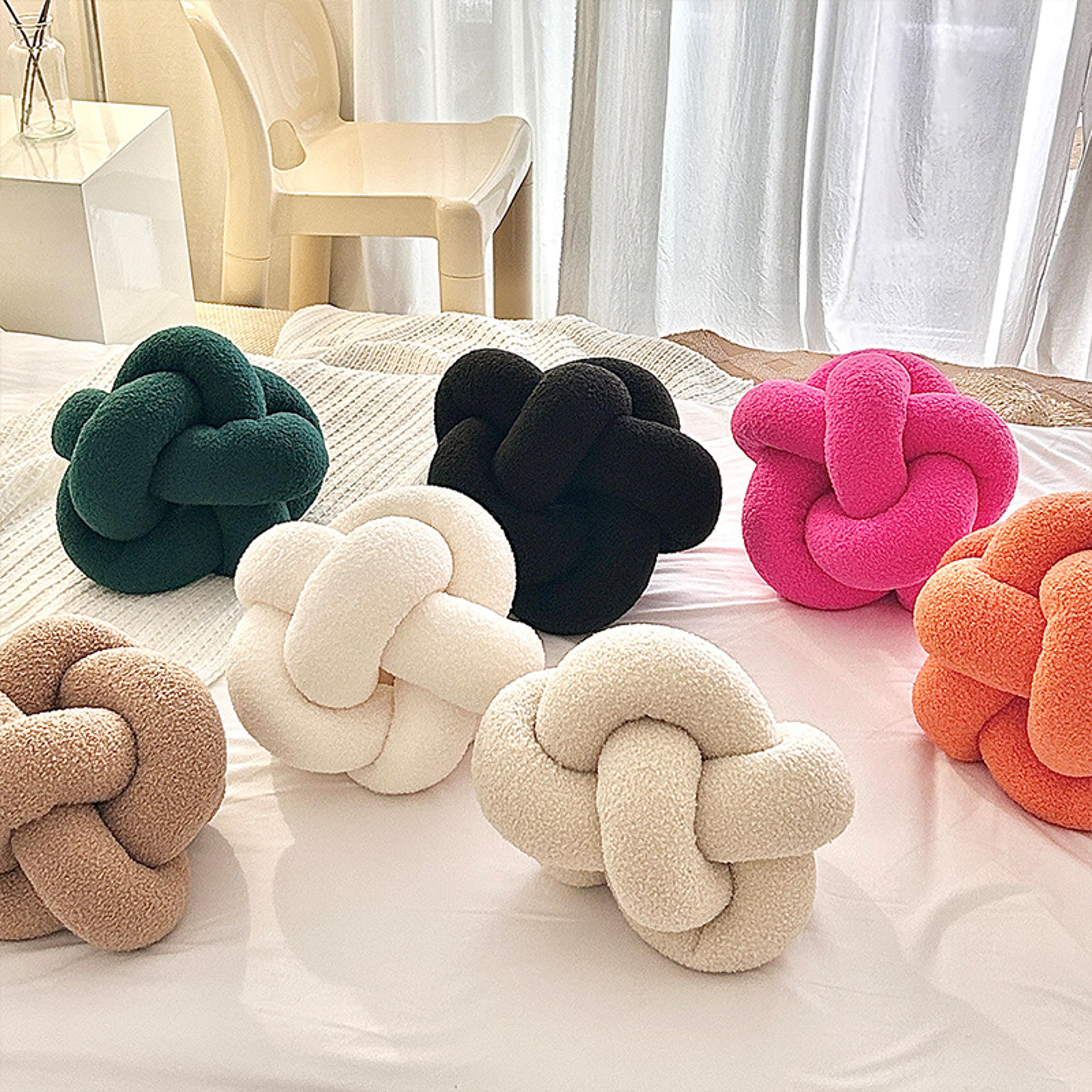 single-standed knotted ball pillow, lamb velvet sofa cushion, bed backrest