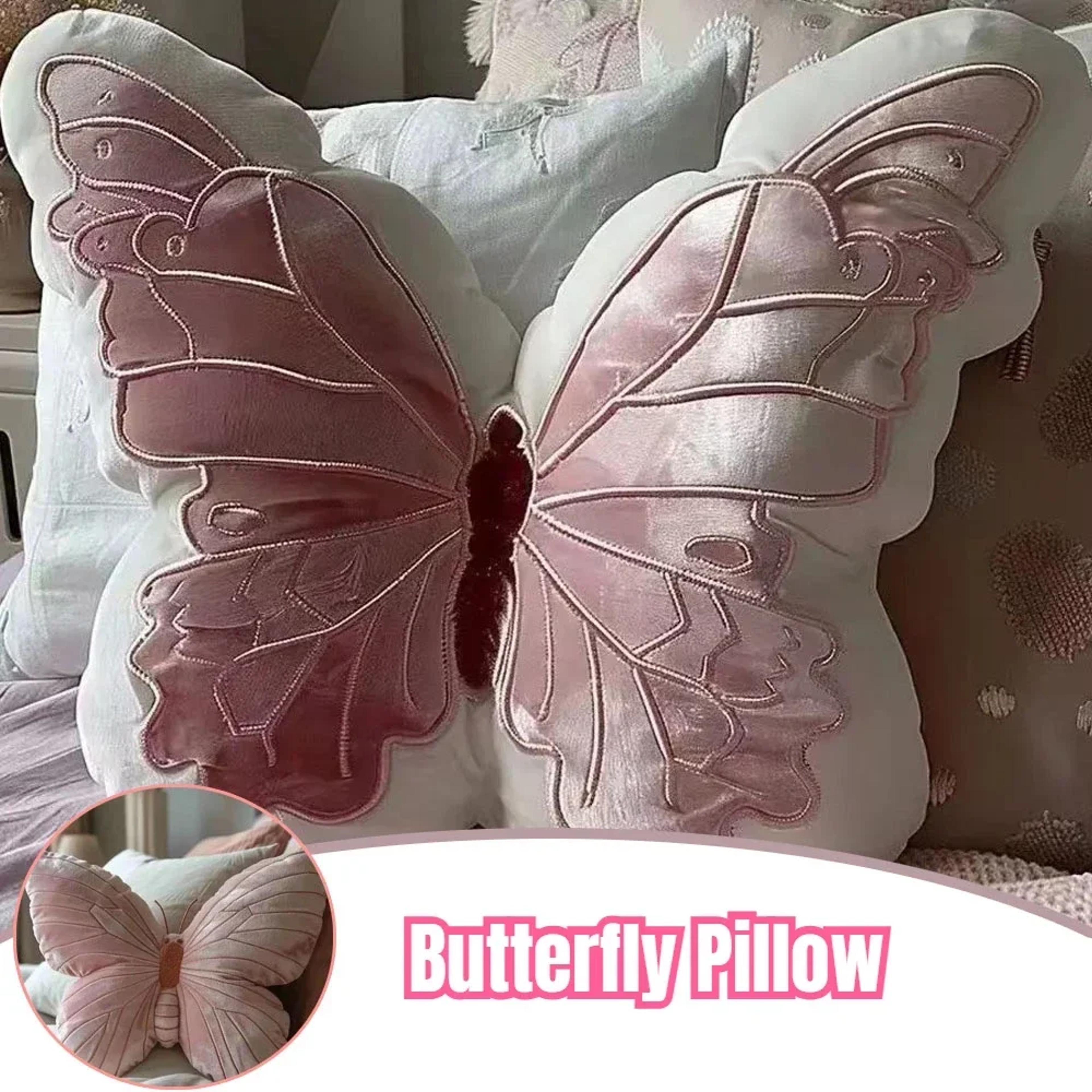soft pink butterfly shape pillow, cute original chair cushion and bedside cushion for home decorations