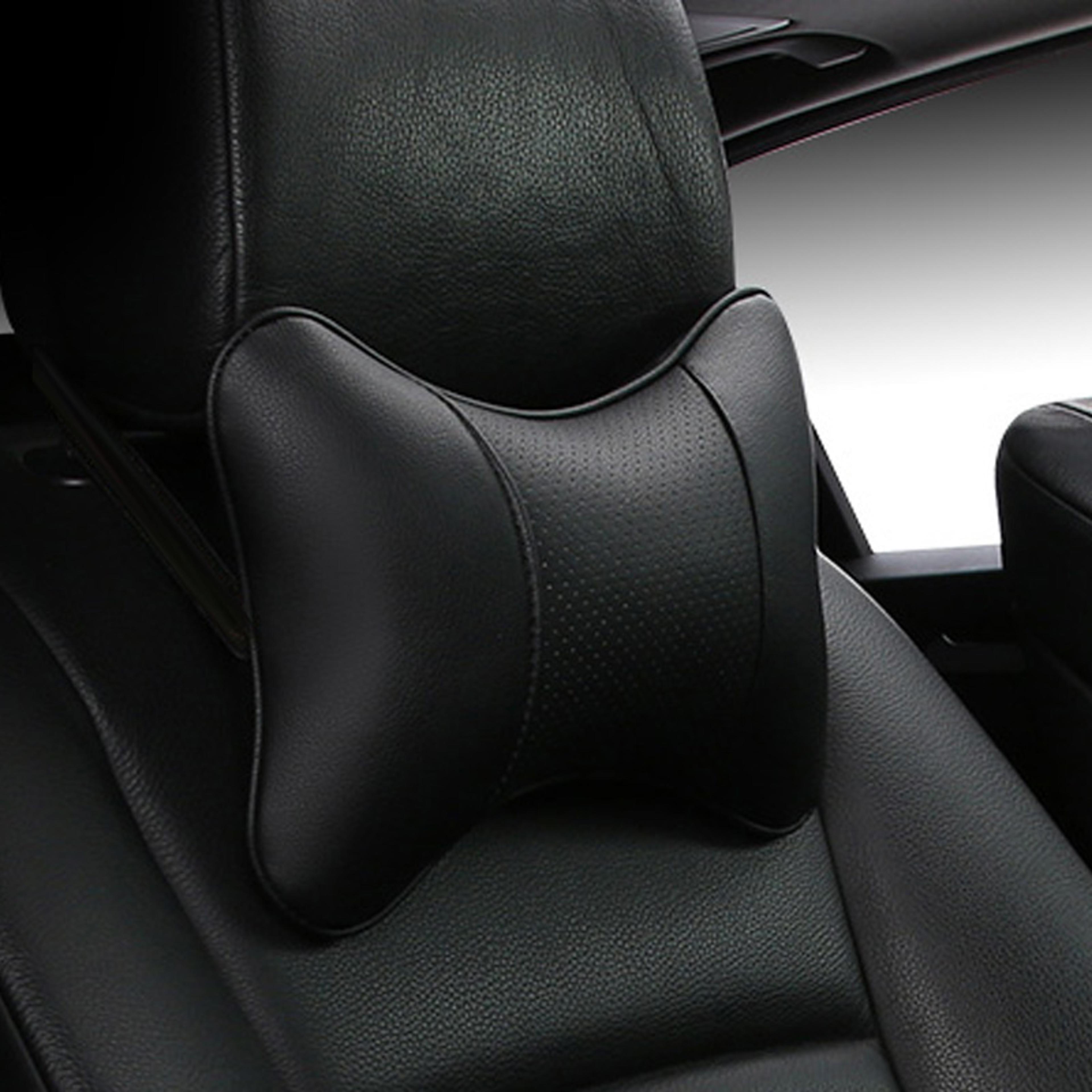 universal car neck pillows, pu leather head support protector, black/red backrest cushion, easy to install and clean