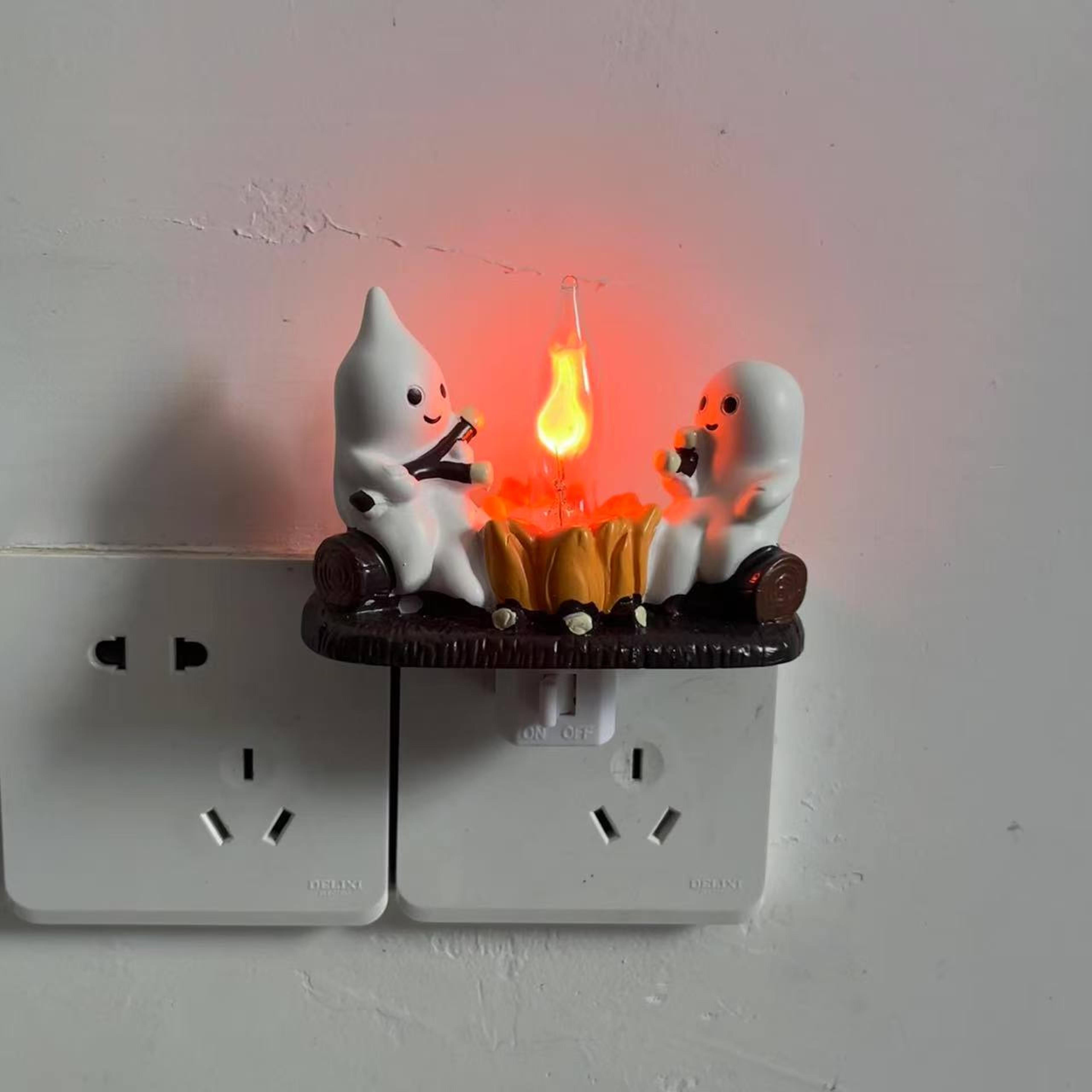 cute ghost figurine with lights, fire effect desktop holiday decoration item
