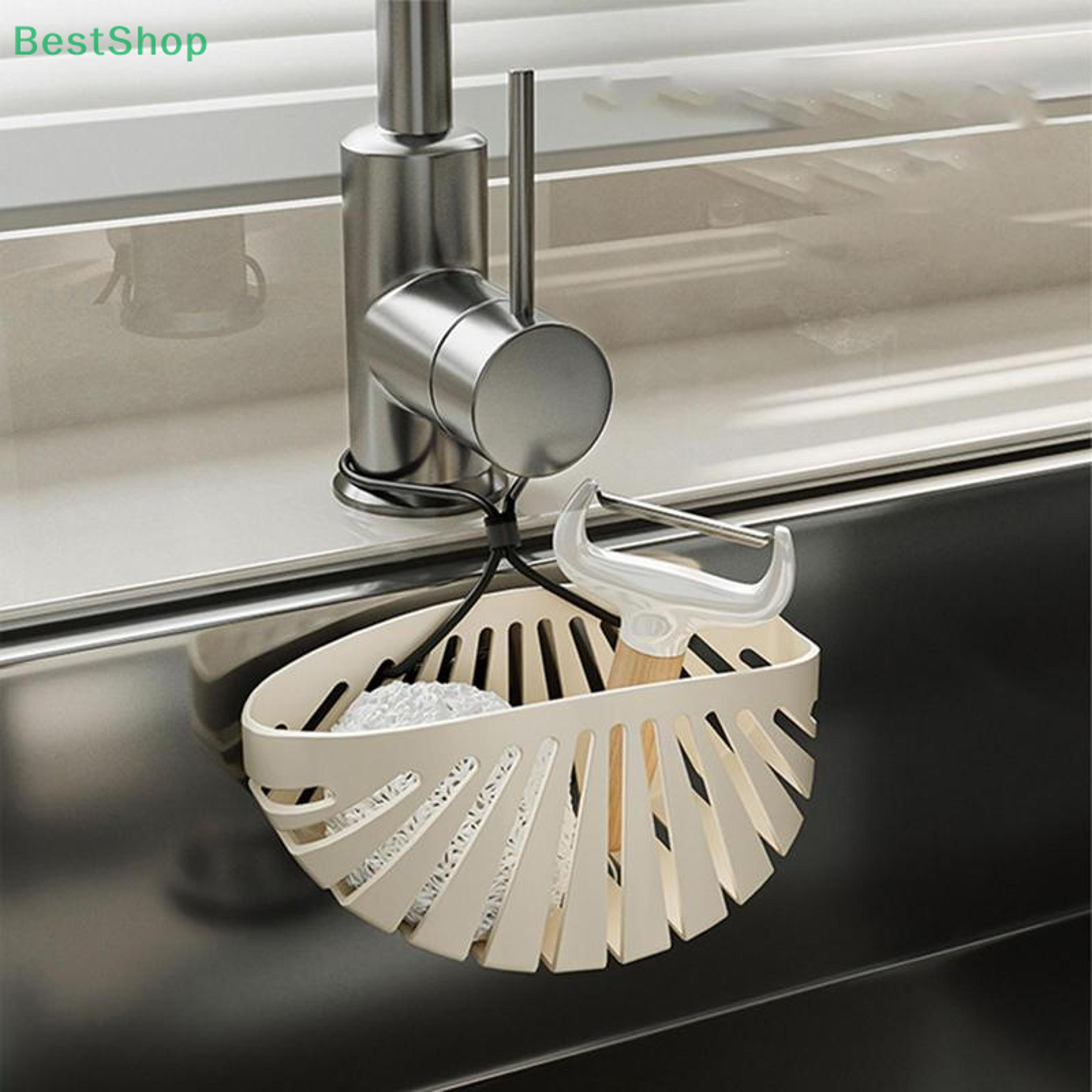 drill-free faucet drain rack, hanging bag with lanyard for sink, drainage storage basket